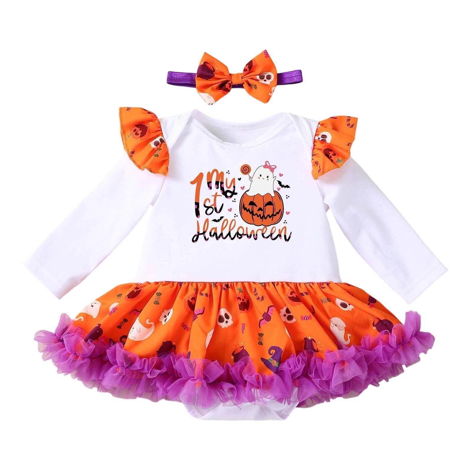 Cokbyavla Pumpkin Bat Print Tutu Dress, Halloween Dress for Girls Baby 6-12 Months Girls Halloween Bat Tops Sets Fancy for Big Toddler Black Fo Infant 3-6 Months