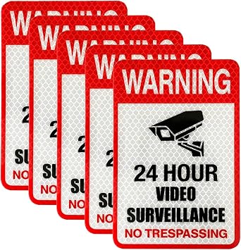 5pcs Video Surveillance Sign No Trespassing Sign Sticker, 5.9" x 4"