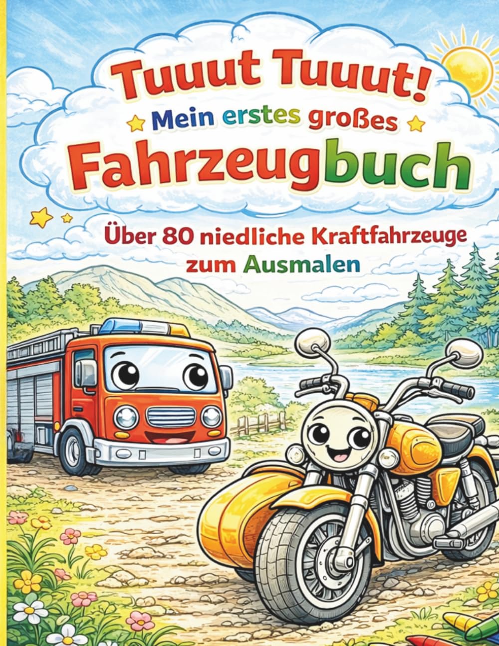 Tuuut Tuuut! Mein erstes großes Fahrzeugbuch: 80 niedliche Kraftfahrzeugezum Ausmalen für Kinder ab 3 Jahre