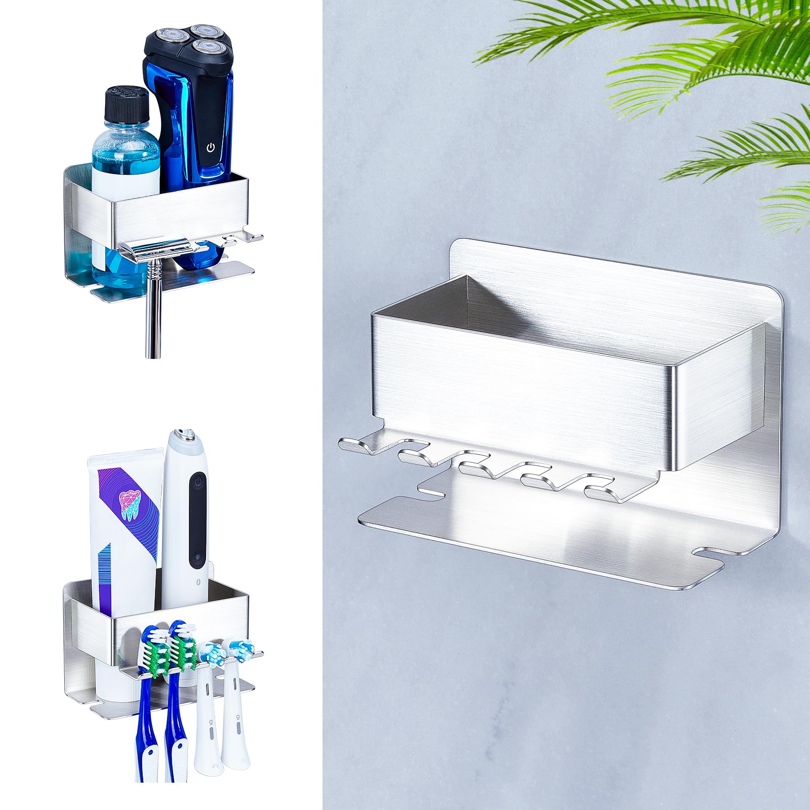 WAYASI Electric Toothbrush Head Holder, Electric Toothbrush Holder, Adhesive Toothbrush Holder Wall Mounted Non Screw, Tooth Brush Head Holder, Toothpaste Holders for Bathroom (Silver, Small)