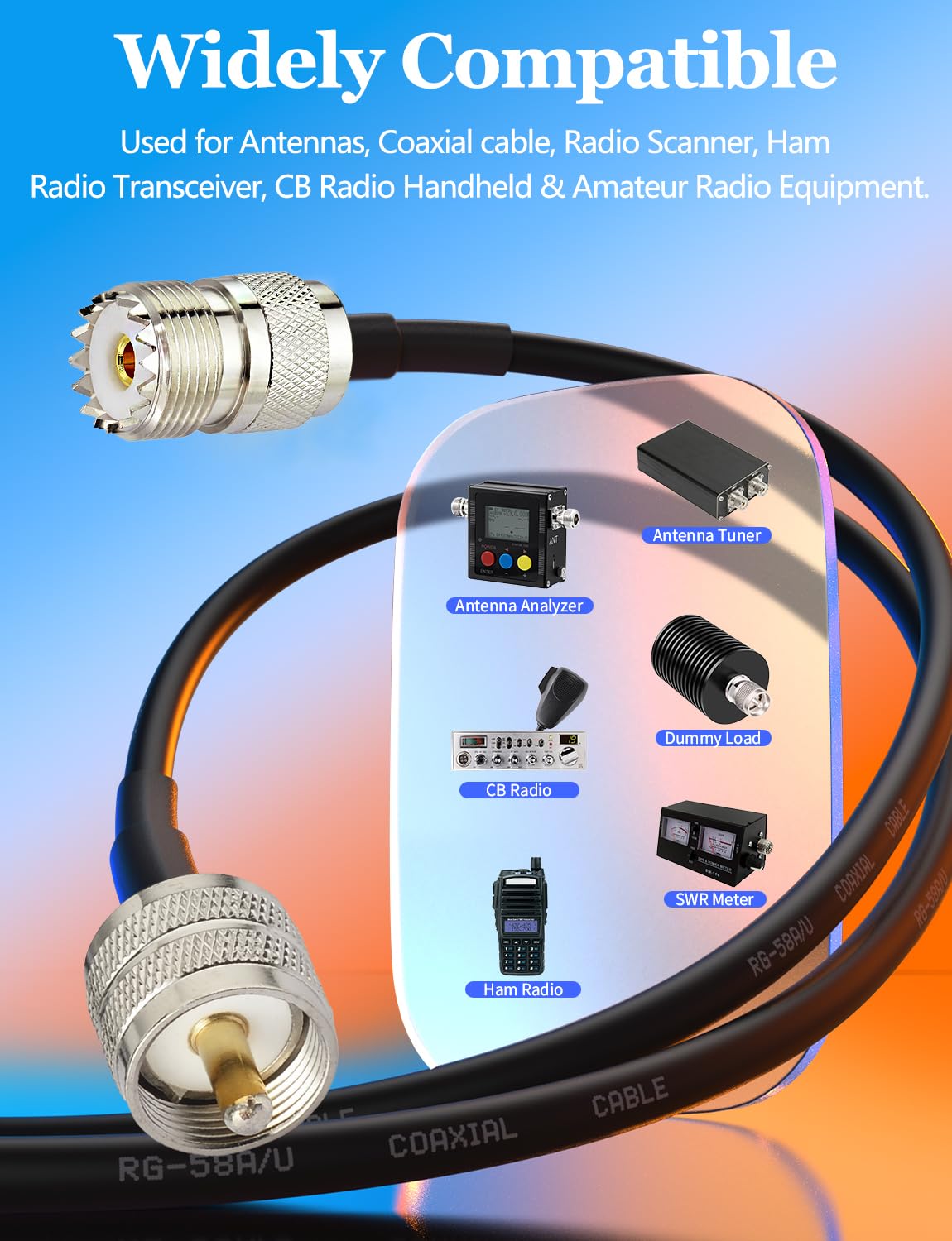 Superbat Cavo Coassiale RG58 CB PL259 SO239 2m UHF PL259 Maschio a Femmina 50 ohm Bassa Perdita per Radio HAM e CB, Analizzatore di Antenna, Carico Fittizio, Misuratore SWR