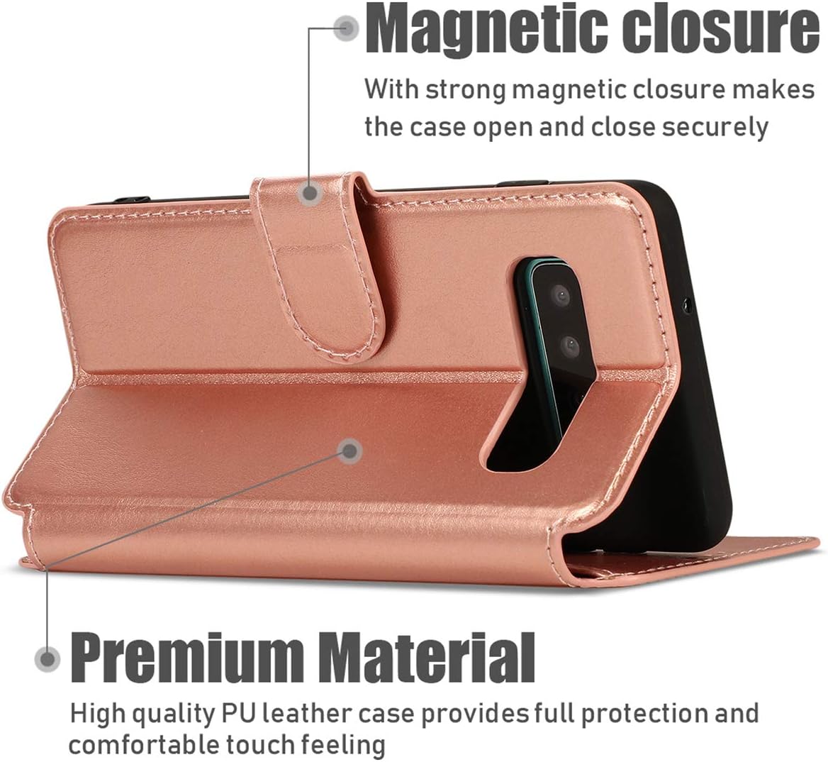 QLTYPRI Samsung Galaxy S10 Plus Case S10+ Case Premium PU Leather Simple Wallet Case TPU Bumper [Card Slots] [Kickstand] [Magnetic Closure] Shockproof Flip Cover for Galaxy S10 Plus - Rose Golden
