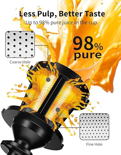 Miniatura 5 de GDOR Exprimidor de prensa en frío para verduras y frutas, potente exprimidor lento con función inversa, encimera, eléctrico, apto para lavavajillas,