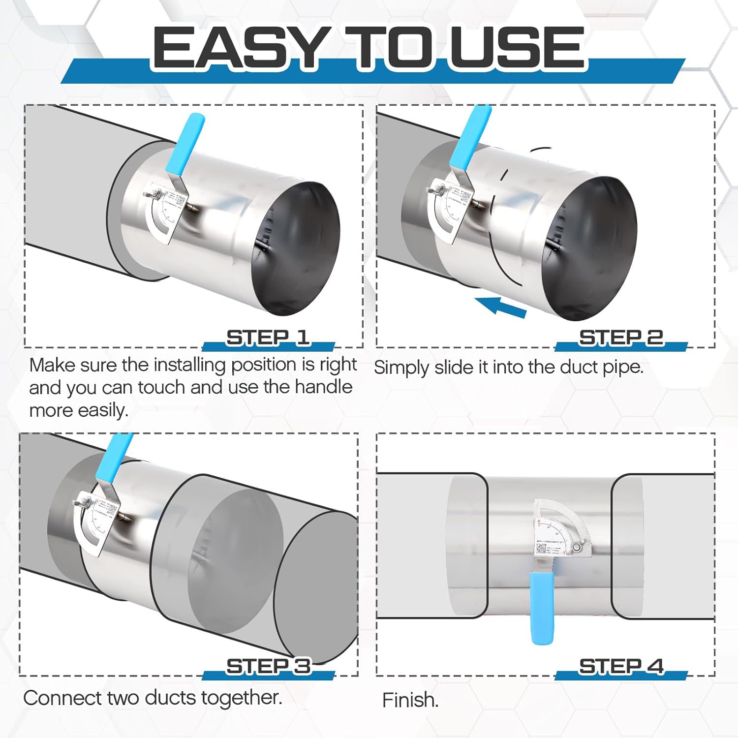 2 Pcs 6" HVAC Duct Manual Volume Backdraft Damper Metal Adjustment Airflow Ducting Branch Damper Stainless Steel Valve with Adjustment Handle for Air Ventilation System Range Hoods
