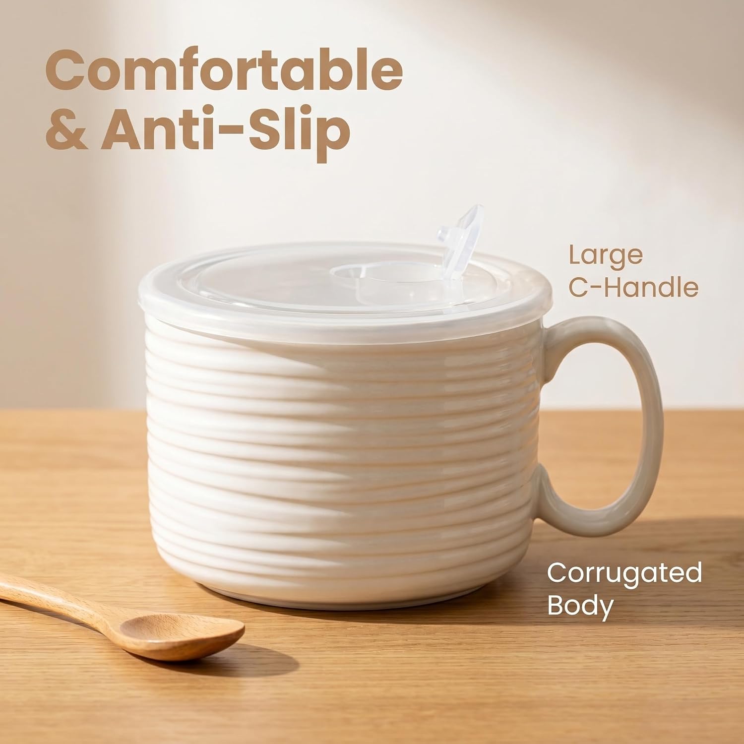 Nihow 35 OZ Large Ceramic Soup Bowl with Handle and Lid, Matte White