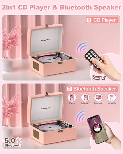 Miniatura 5 de Reproductor de CD portátil para el hogar con altavoces mejorados, entrada y salida Bluetooth, reproductor de CD de escritorio recargable con