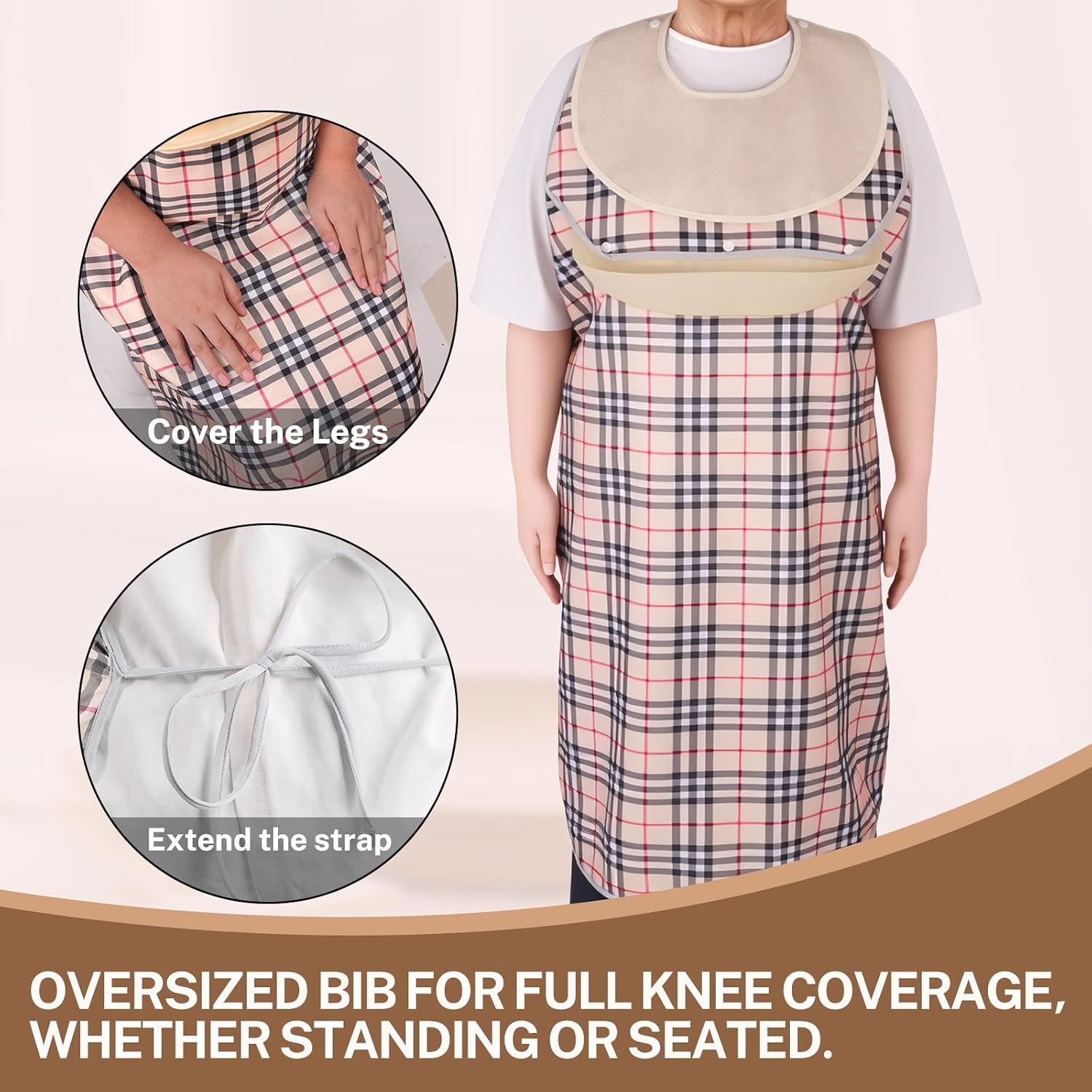 Adult Bibs for eating,Bib for Both Men and Women,Reusable Crumb Catcher, 2 Pcs Waterproof Long with Short Detachable Terry Cloth Bib, Adjustable Clothing Protectors for Elderly, Disabled, Alzheimers