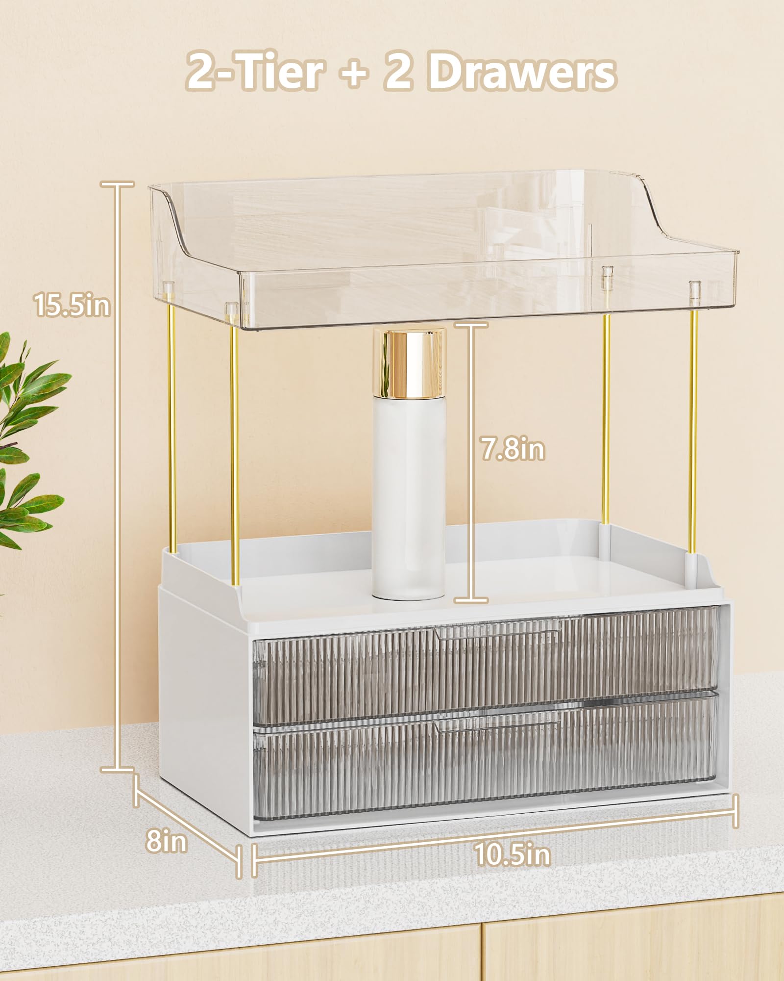 Anylady Bathroom Organizers and Storage, Makeup Organizer (Sturdy Durable Attractive), Ideal for Vanity, Countertop, Counter, Perfume, Skincare, Cabinet, Cosmetic, Dresser Organizer (Gold)