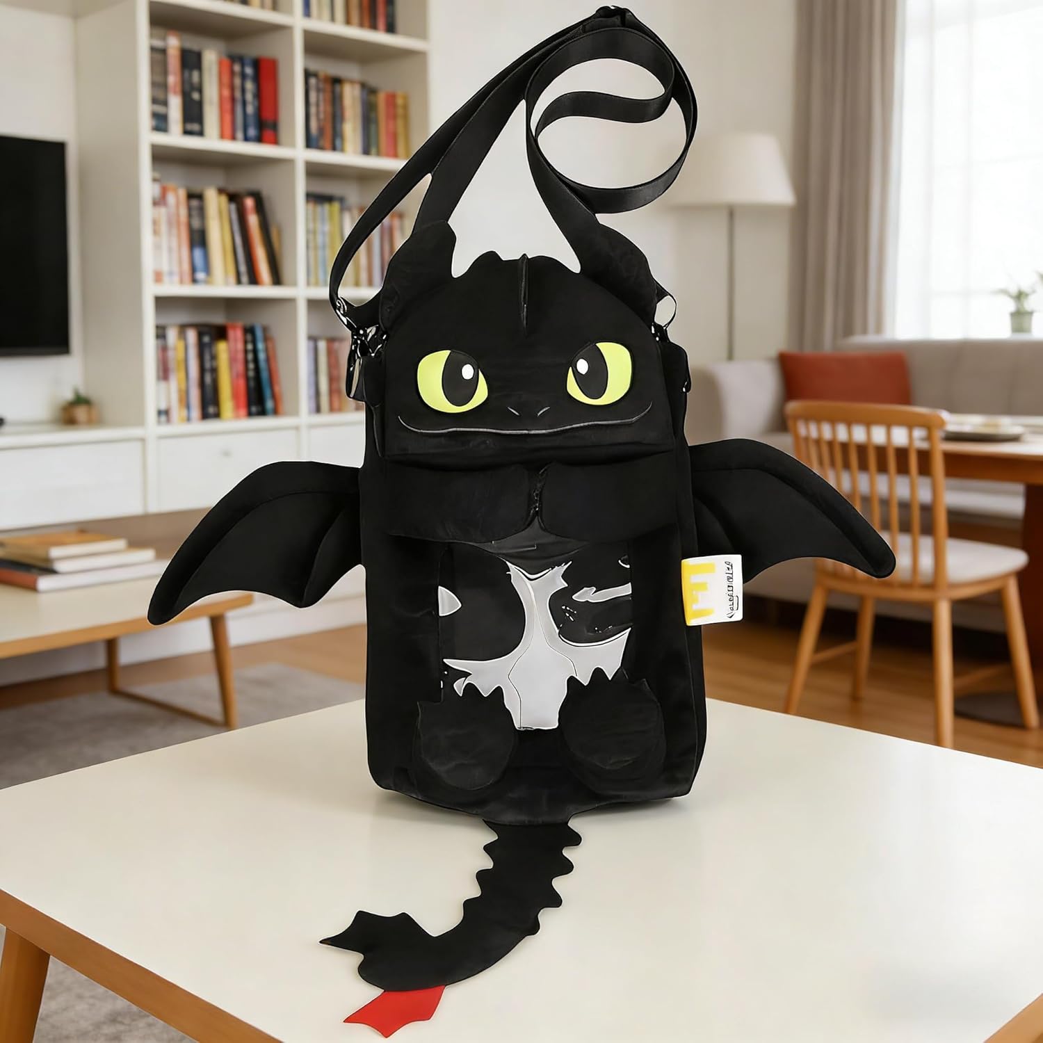 MINISO How to Train Your Dragon Toothless Crossbody Bag, Black, Silicone, Small, Cartoon Character Theme, Waterproof birthday gift