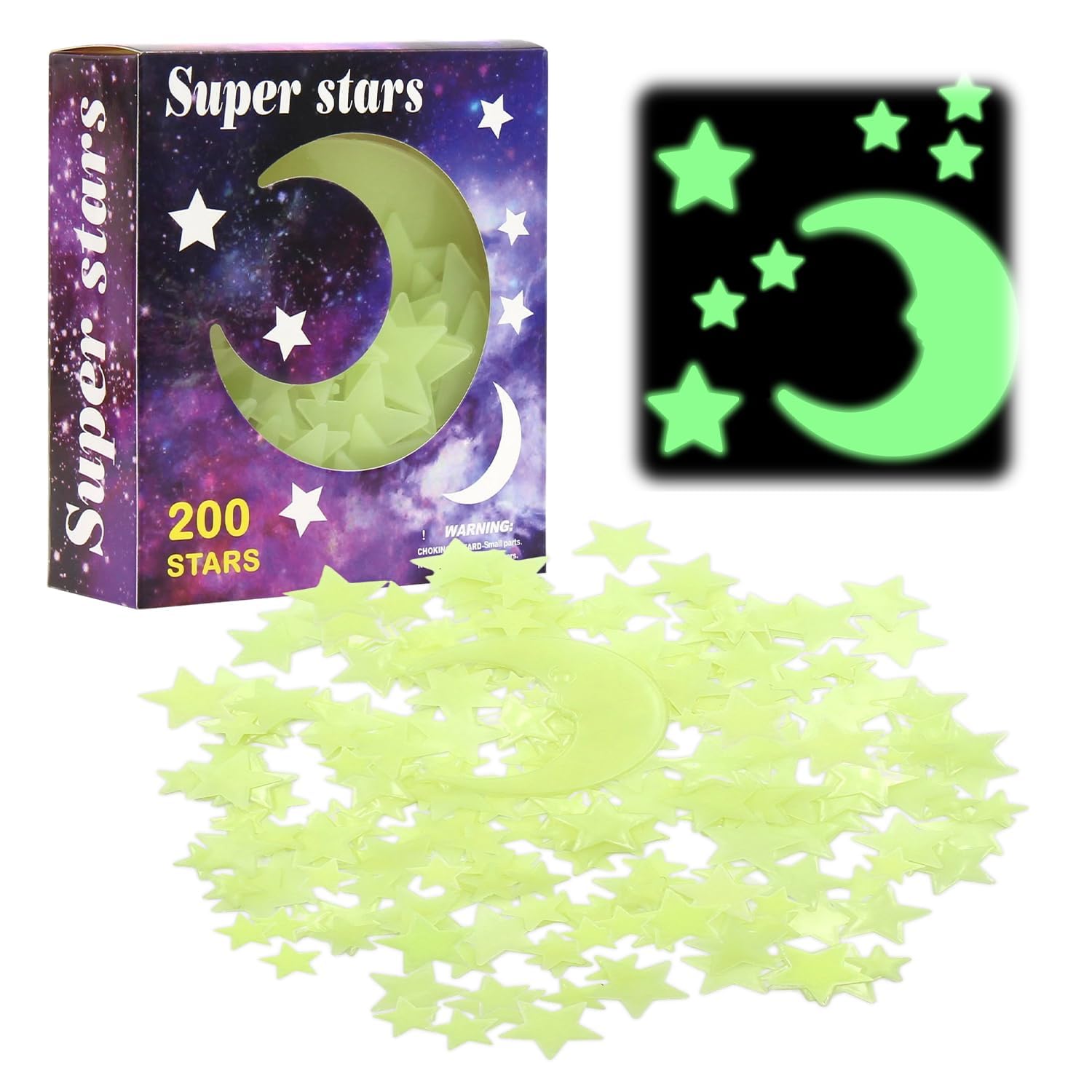 Glow in The Dark Stars - 206 Pcs Glow in The Dark Stickers, Removable & Reusable Luminous Wall Decor for Children's Rooms, Perfect for Kids Nursery Bedroom Living Room