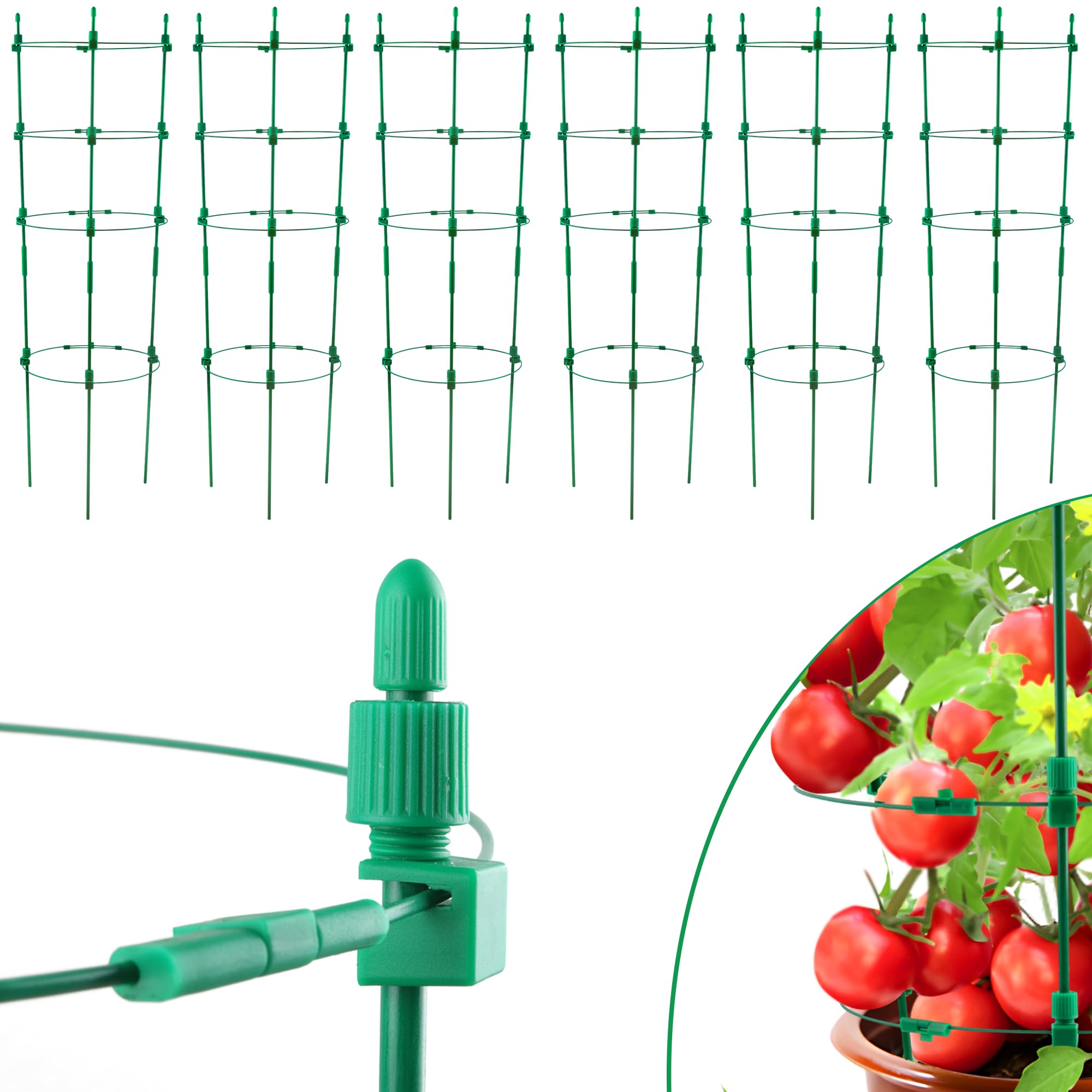 Sinimaka Gabbia per pomodori da giardino, confezione da 6 gabbie di supporto per piante di pomodoro, altezza regolabile da 130 cm, traliccio da giardino per verdure, piante rampicanti, pantaloni di