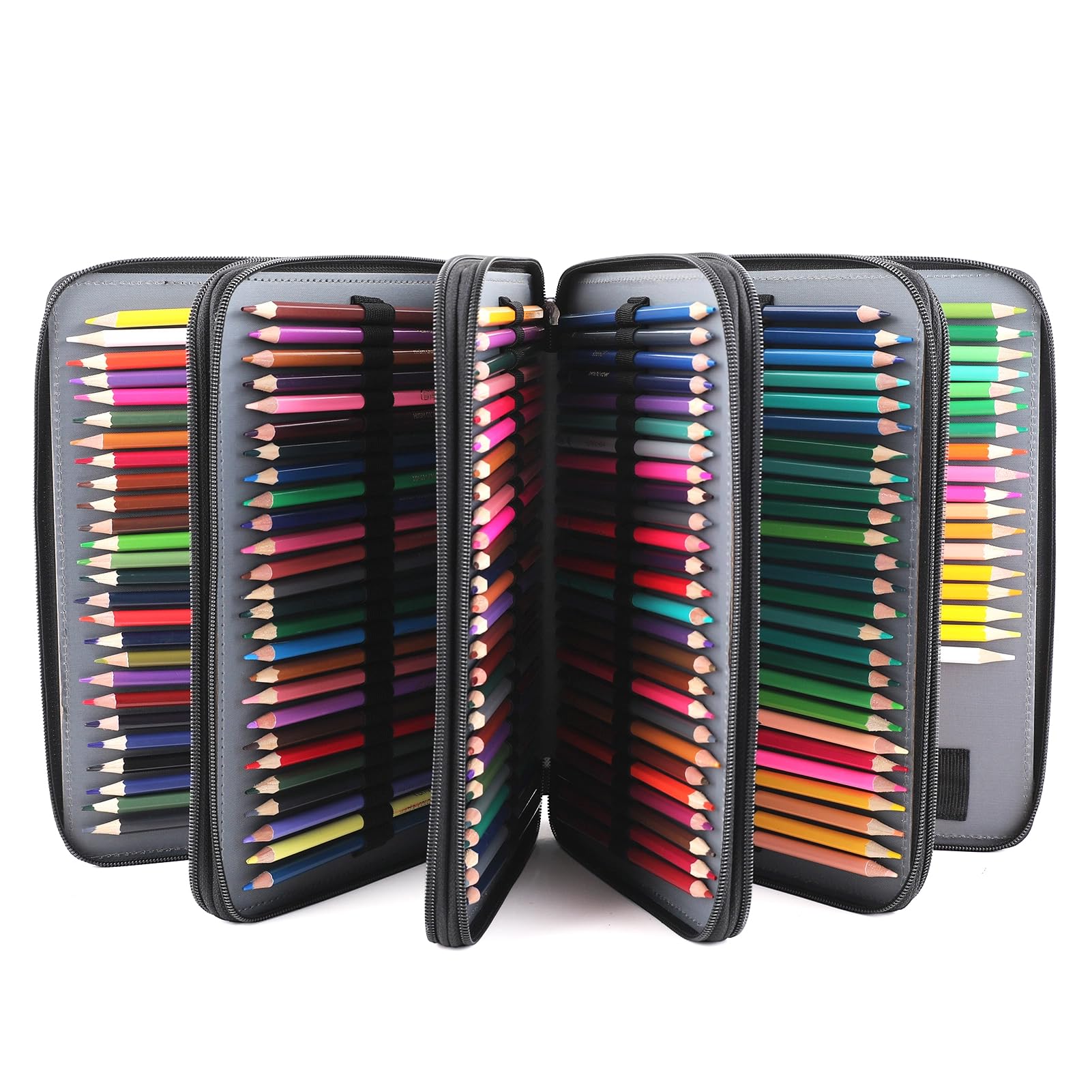 Trousse à crayons de couleur – 252 emplacements avec fermeture éclair en tissu sergé de grande capacité, motif rose, pour étudiant ou artiste (fleur noire)