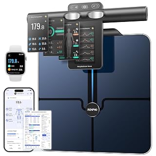 RENPHO Smart Scale for Body Weight, 8-Electrode Body Composition Scale with BMI, Body Fat, Muscle Mass, Rechargeable Body Fat Scale with Full-Color TFT LCD on Handle, MorphoScan Nova, Dark Blue - Amazon product rated Grade A