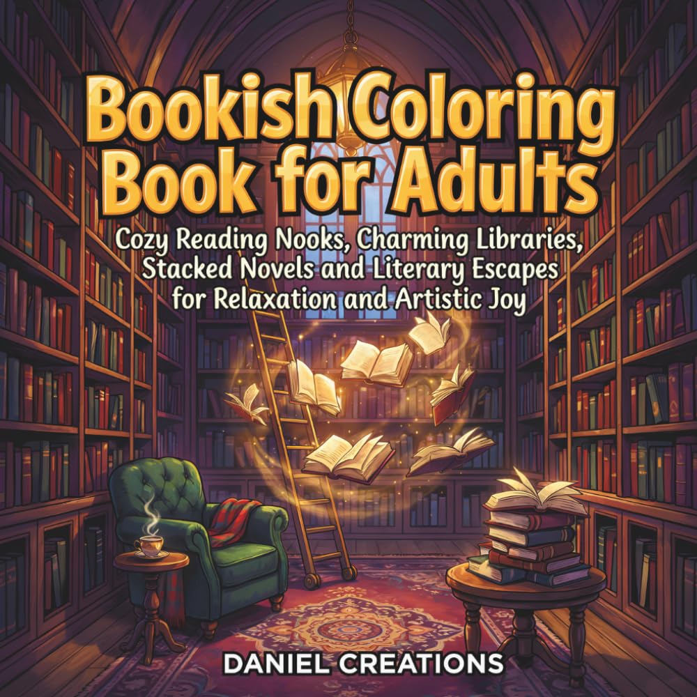 Bookish Coloring Book for Adults: Cozy Reading Nooks, Charming Libraries, Stacked Novels and Literary Escapes for Relaxation and Artistic Joy