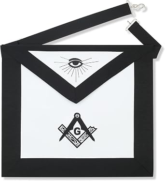 Masonic Blue Lodge Funeral Apron with Embroidered All-Seeing Eye & Square Compass Emblem Black Ribbon Trim, Premium Quality Craft Regalia