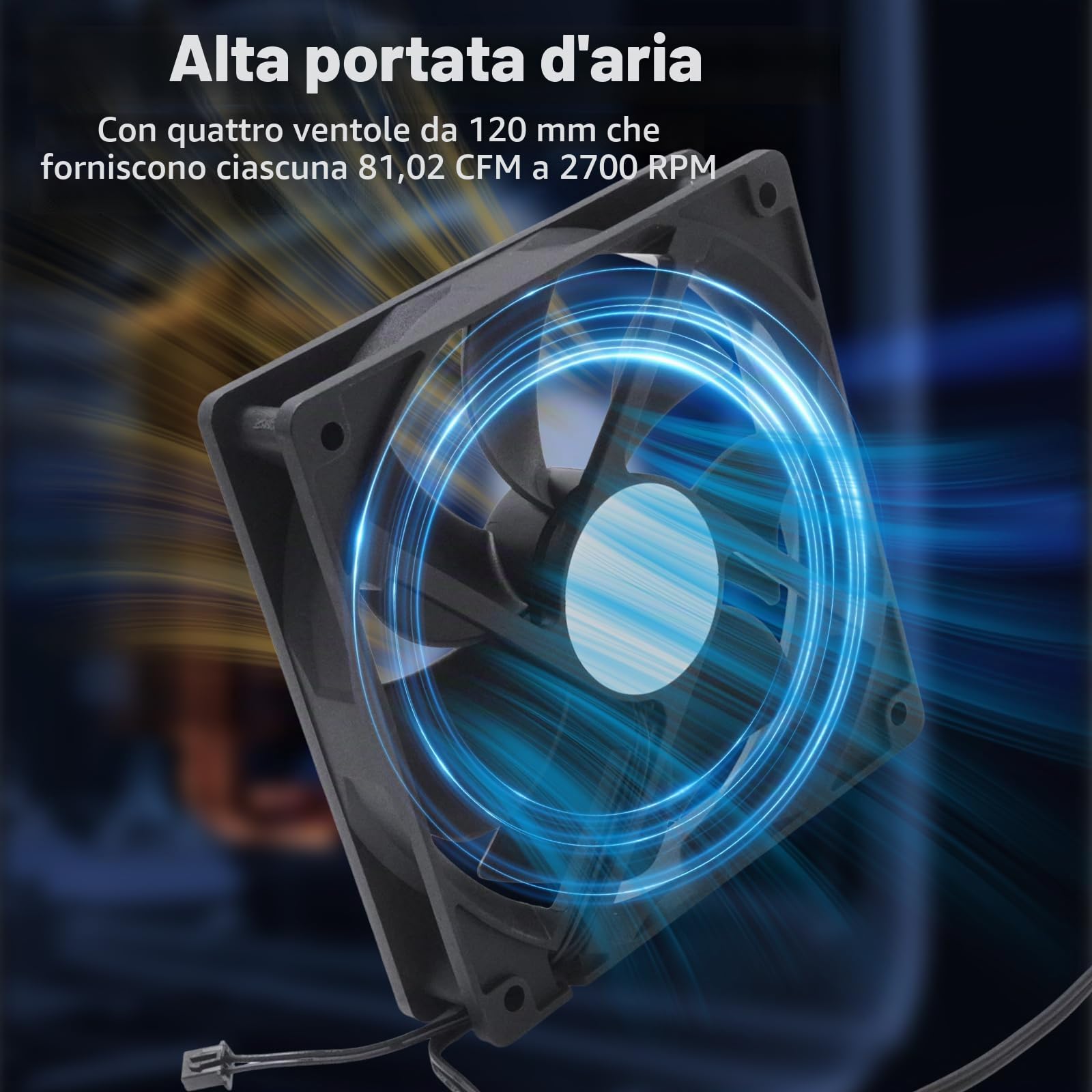 Hoypeyfiy Ventola per alloggiamento di grandi dimensioni, 4 x 120 mm, velocità regolabile, per alimentatore da 12 V CC o 100-240 V AC, versatile per raffreddamento PC e rack server