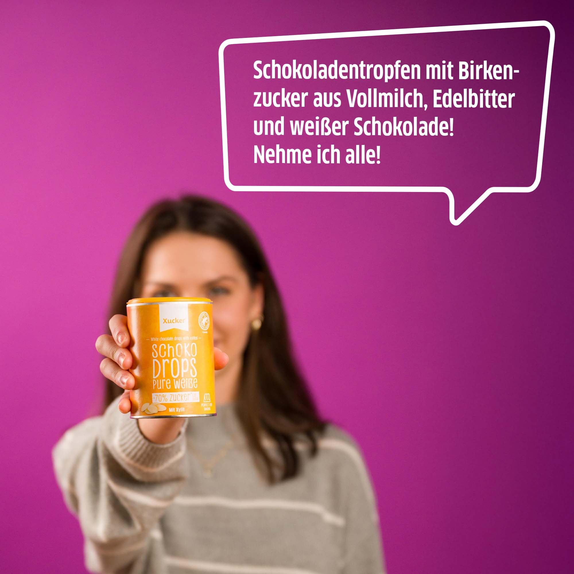 Xucker Schoko Drops weiße Schokolade - Xucker Schokolade mit Xylit Zuckerersatz I Weiße Xucker Chocolate Drops I Zuckerreduzierte Süßigkeiten zum Backen (min. 35% Kakaoanteil / 750g)