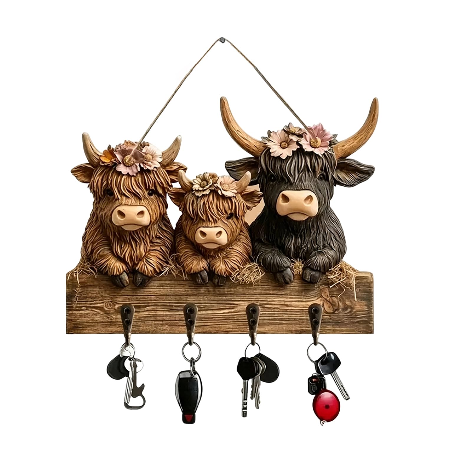 Bezioie Halloween Key Holder for Wall, Rustic Wooden Hanging Sign with 4 Hooks for Keys Bags and Leashes, Decorative Entryway Organizer Rack for Home Mudroom Hallway 2