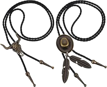 QFGasre 2Pcs Bolo Tie Voor Mannen Western Cowboy Lederen Stropdas Lederen Stropdas Turquoise Indianen Ketting Halloween Tie Kostuum Accessoires Voor Vrouwen
