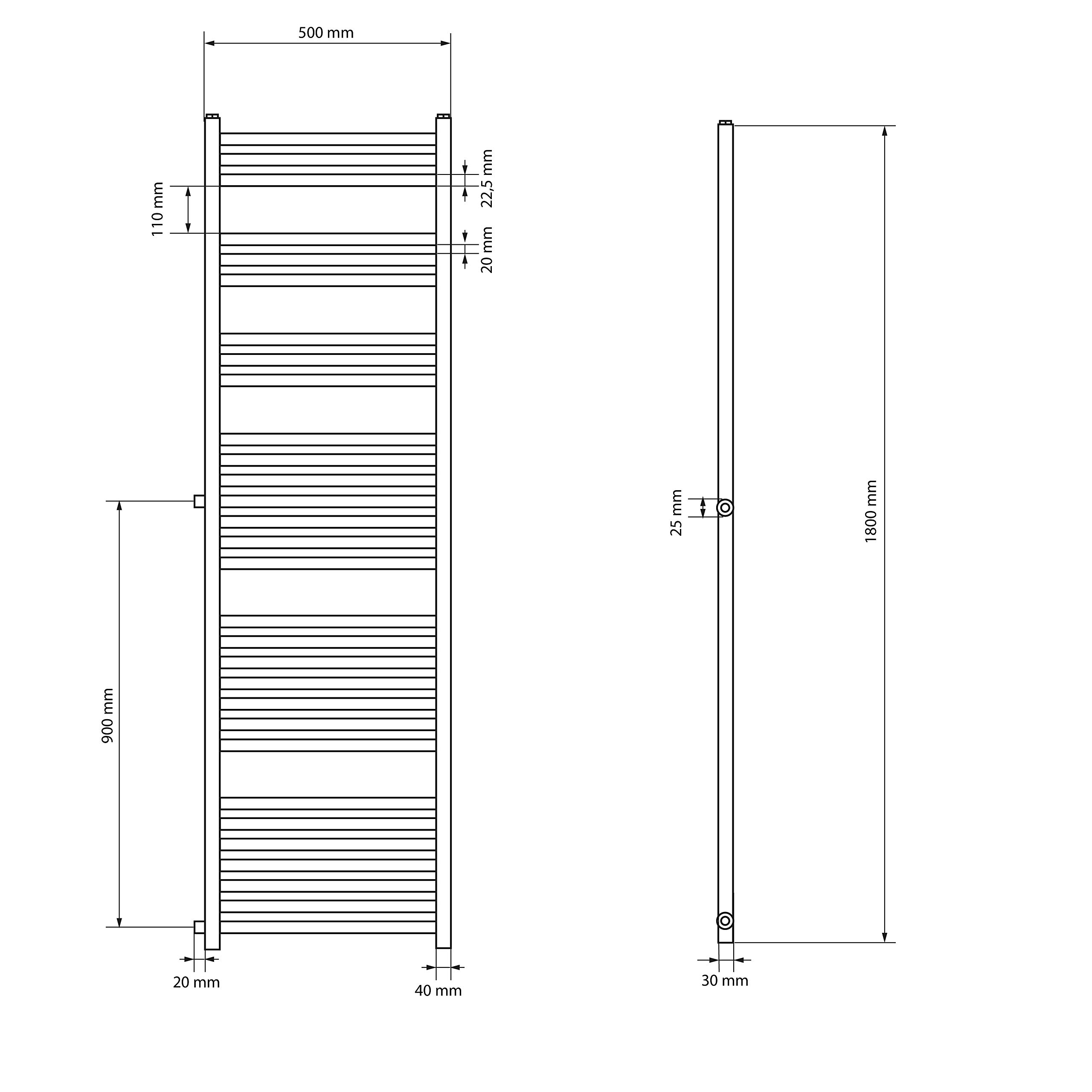 LuxeBath Badheizkörper Austausch 500x1800 mm Weiß mit Thermostatventil Set, Renovierungsheizkörper gerade mit Seitenanschluss, Nabenabstand 900 mm, Handtuchwärmer Handtuchtrockner Handtuchheizkörper