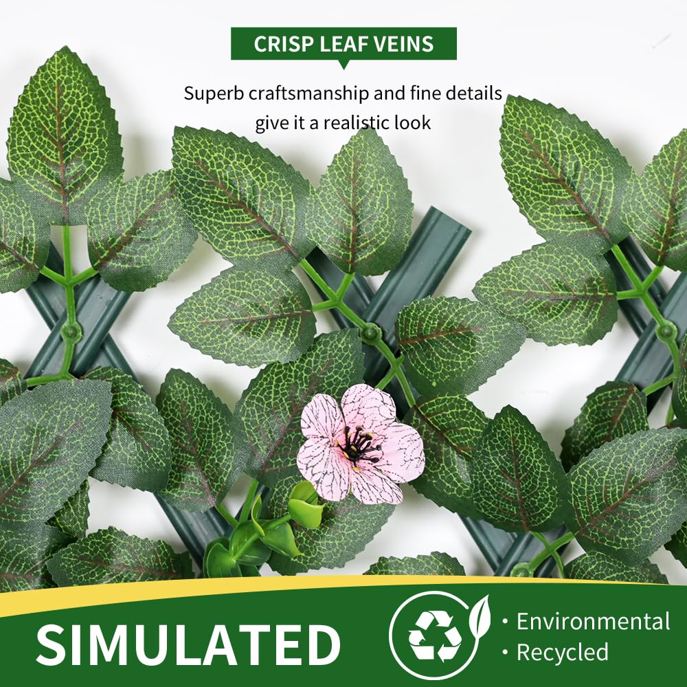 Expandable Garden Fence Screening Panels with Faux Ivy Privacy Screen - Pink Flower - 200x30cm - Image 3