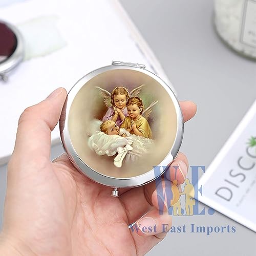 Miniatura 6 de WE 12 piezas de recuerdos de fiesta de bautismo para niñas-Recuerdos de bautizo/Baby Angels Maquillaje Compactos Espejos con Bolsas Decoradas