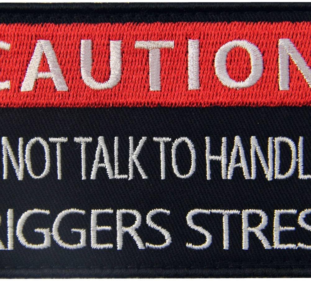 Service Dog Caution Do Not Talk to Handler Triggers Stress Service Vests/Harnesses Emblem Embroidered Fastener Hook & Loop Patch
