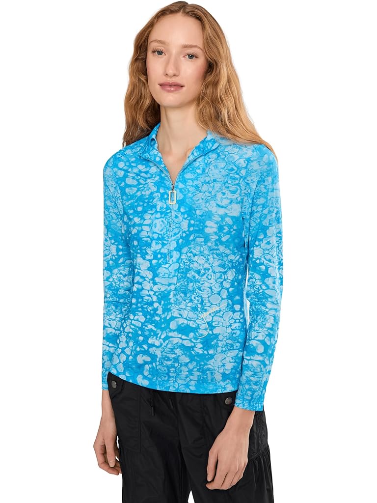 Blue Jamie Sadock Bubbles Print Long Sleeve Sunsense 1/4 Zip Top