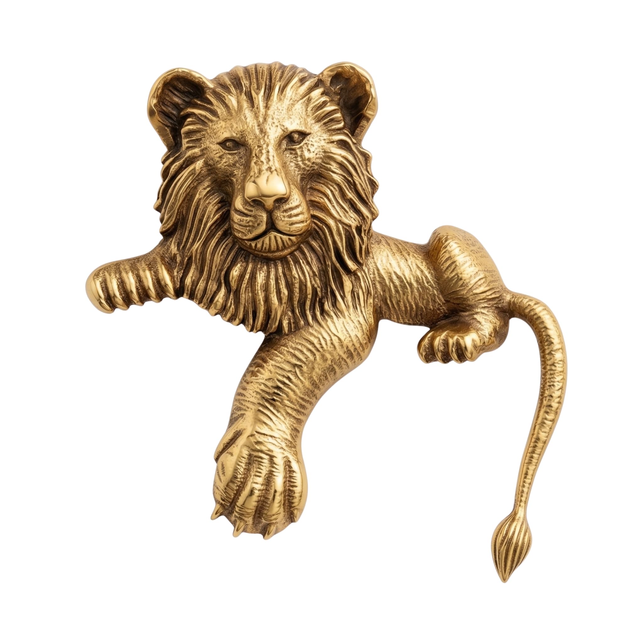 Majestic Prowling Lion Brooch - Minimalist Antique Gold Full-Body Lion Lapel Pin for Men’s Luxury-image-4