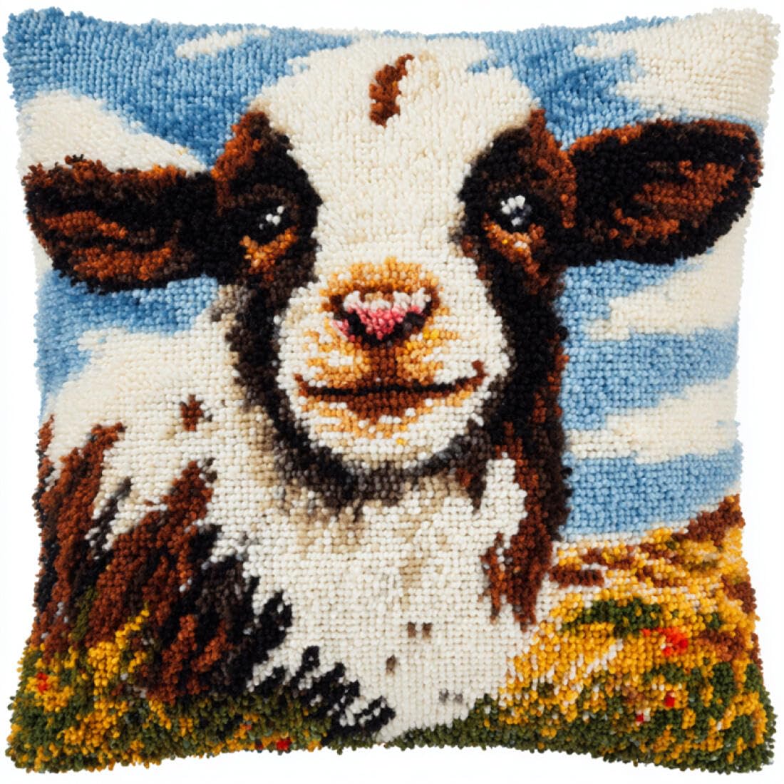 Kitquiver Animal Cushion Making Kit Cartoon Sheep DIY Latch Hook Kits Pillowcase Embroidery,Knitting,Gift for Adults/Beginners 17x17In