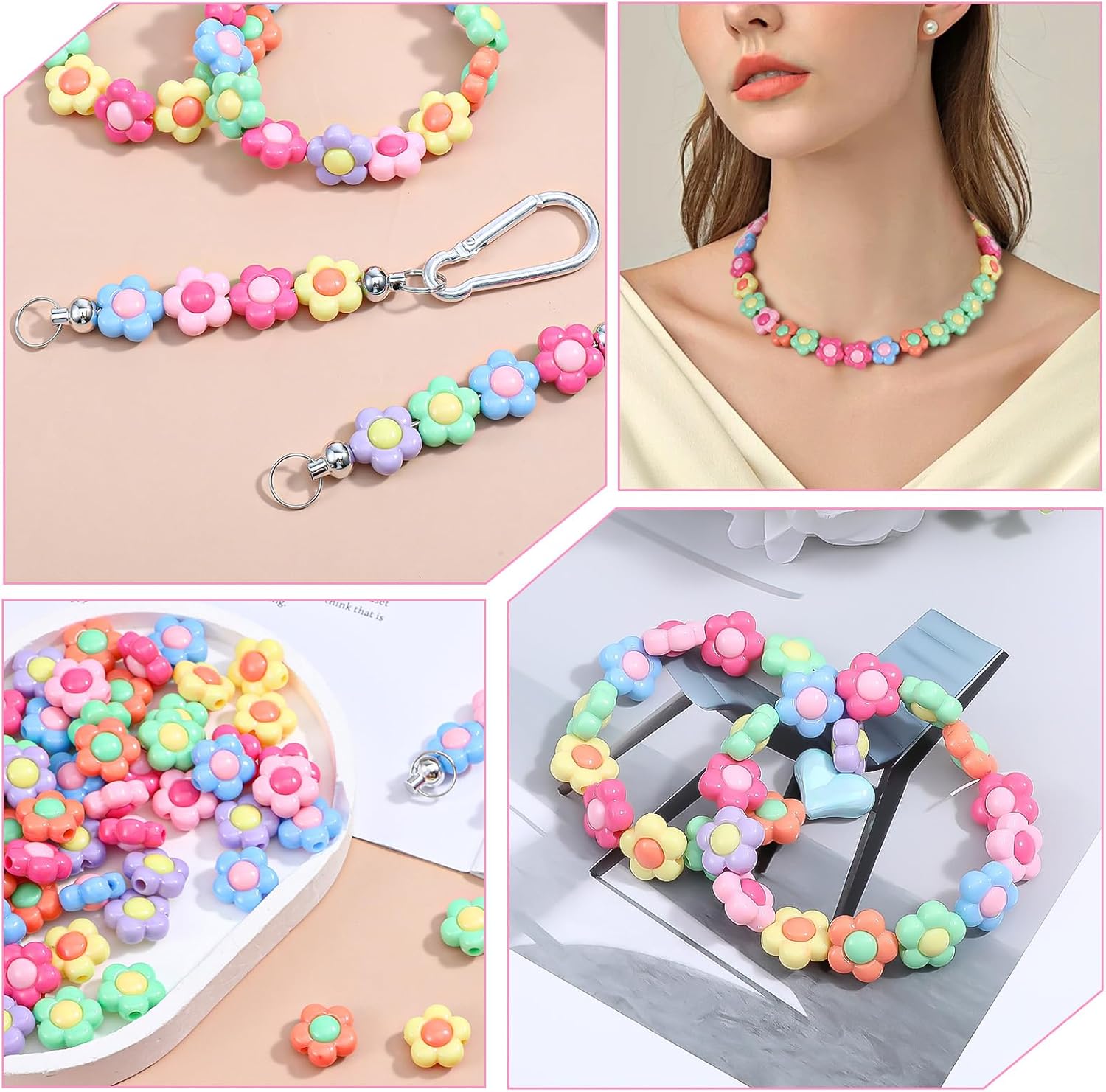 100 PCS Silicone Beads for Jewelry Making, Large Size Colorful Five Petal Beads Sun Flower Bead for Crafting Handmade DIY Bracelet, Charms Keychain Craft Supplies (16mm, Rainbow Color) - Image 5