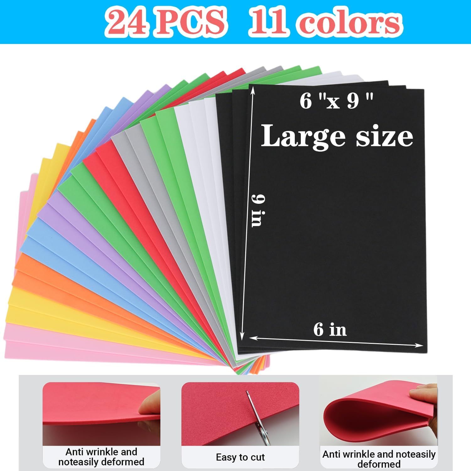 JIYUANCH 24 Pcs 2 mm 3D Embroidery Foam 6" x 9" Puffy Foam Assortment EVA Craft Sheets for Arts and Crafts Machine Embroidery, DIY Sewing Project for Hat, Cloth, Jacket, Pillows, Bags (Fresh Color)