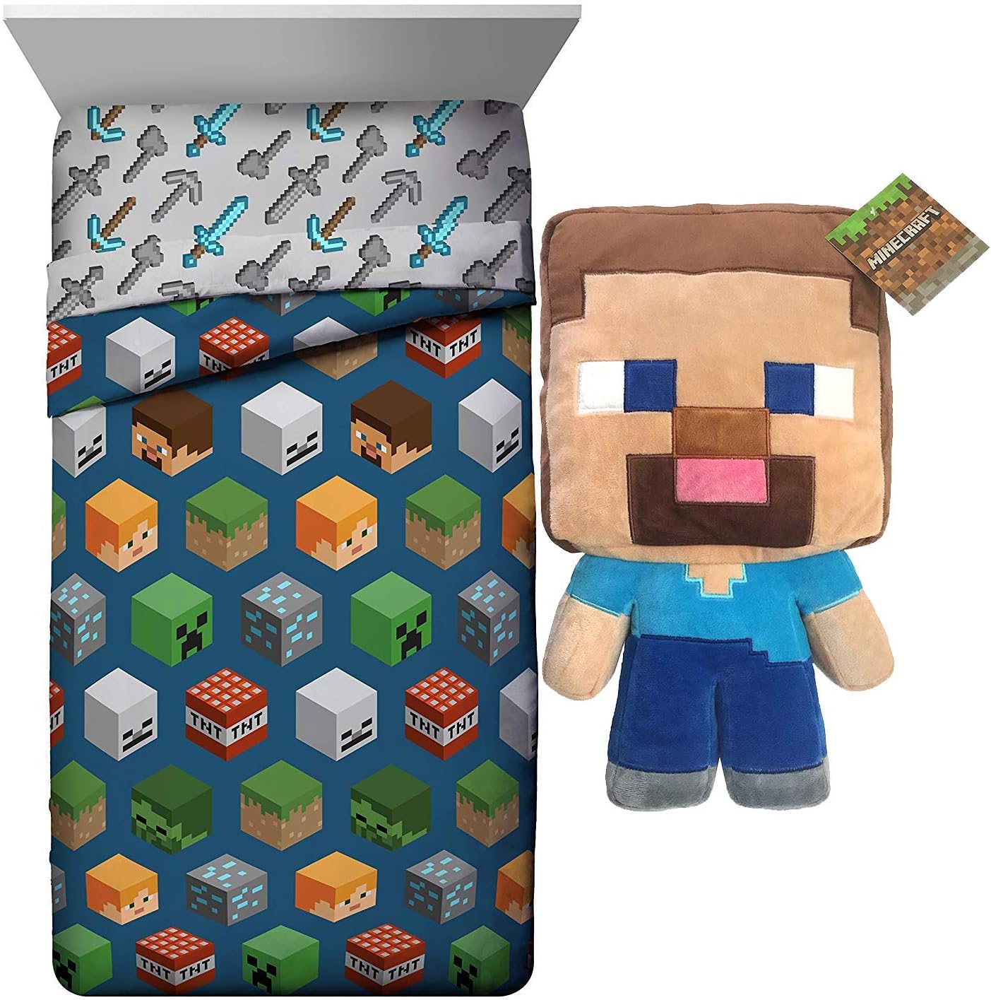 Jay Franco Minecraft Steve Pillow Buddy and Twin Comforter Bundle