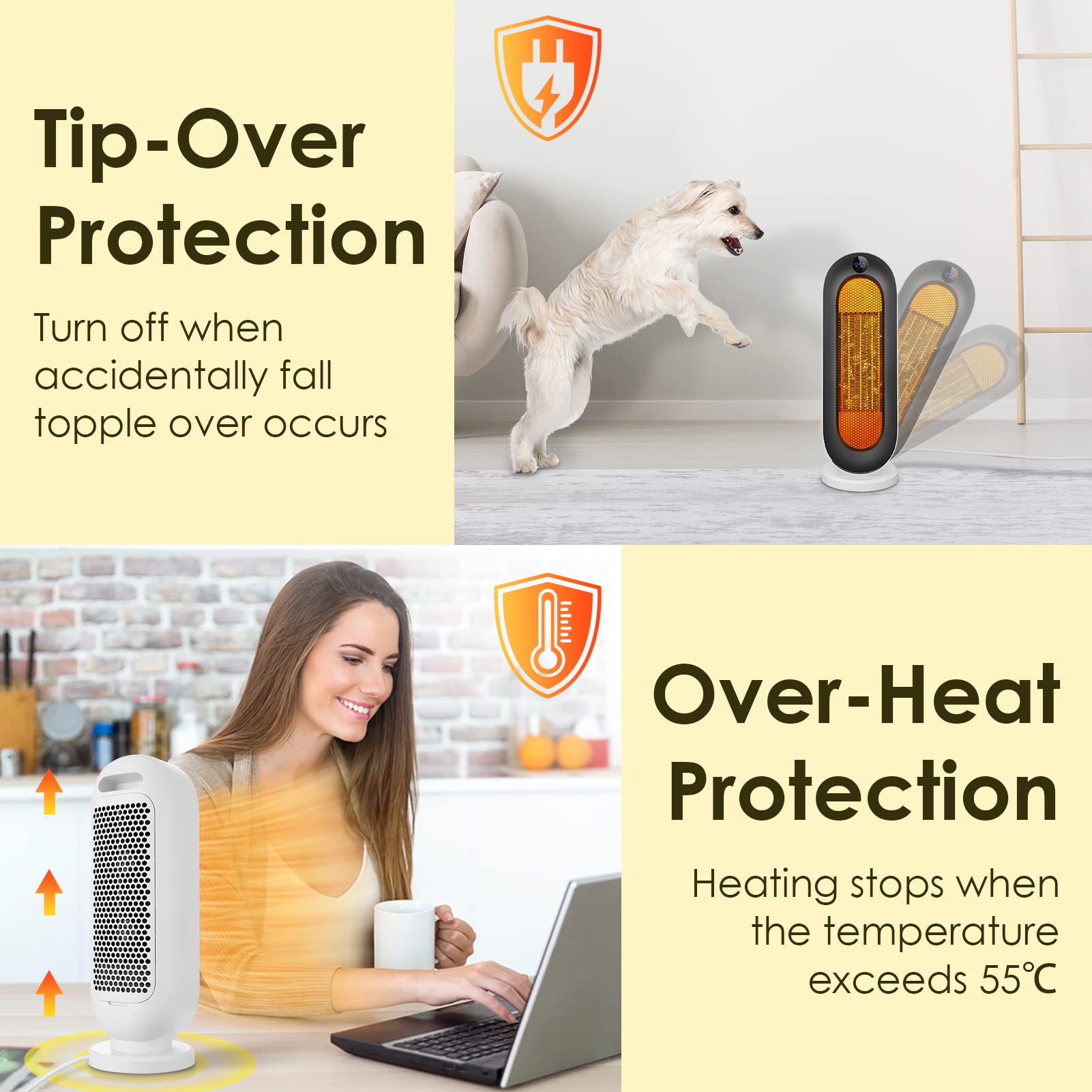 Calentador de ventilador de cerámica, 2000 W, 3 modos, termostato, temporizador de 12 horas, protección contra inclinaciones, 100° oscilante para hogar y oficina, pantalla pequeña