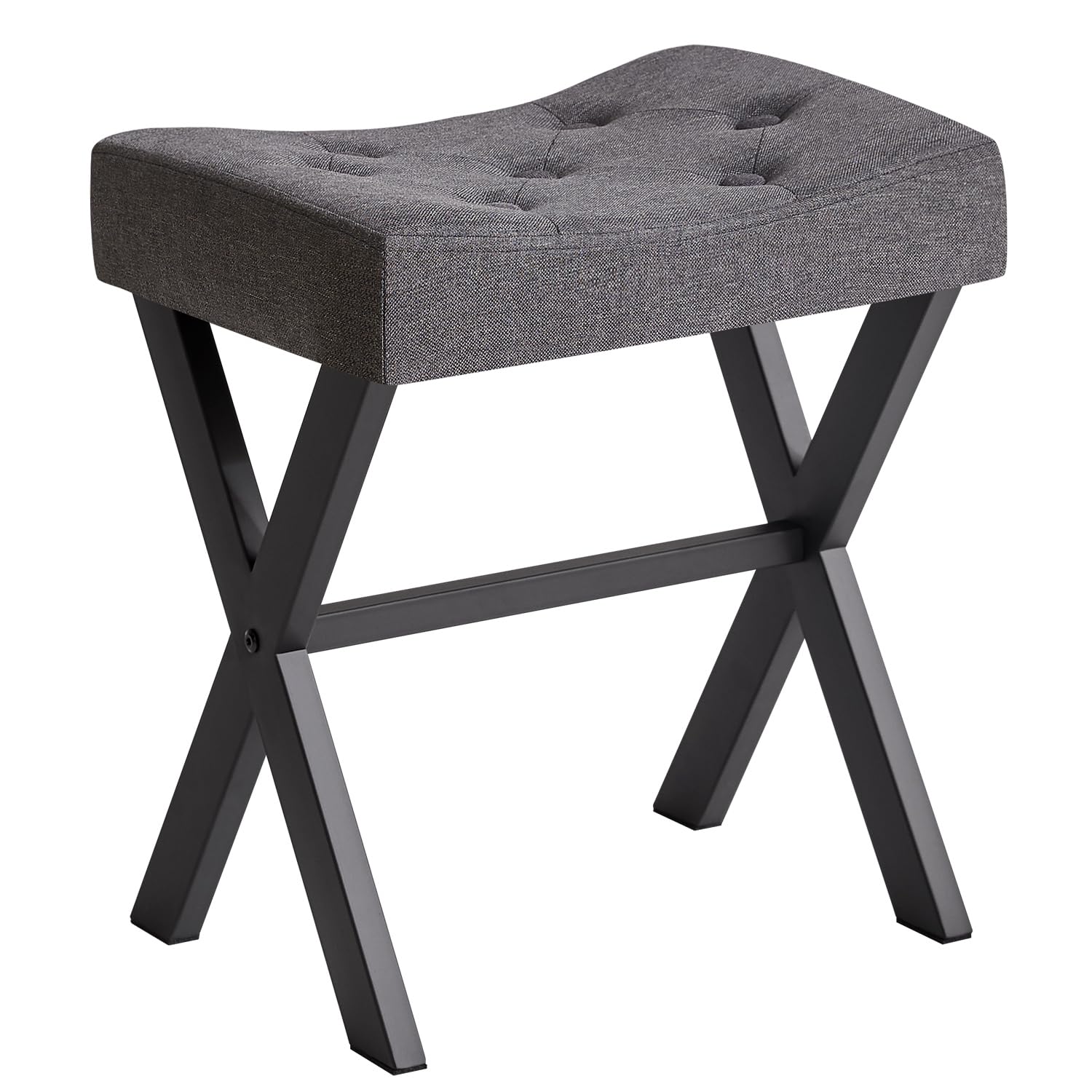 IBUYKE Taburete de Lino en Forma de u, Taburete de Maquillaje Cuadrado con piernas en Forma de x, Taburete de Pedal de Asiento otomano, Mesa Lateral pequeña Multifuncional Gris Oscuro WBD018G