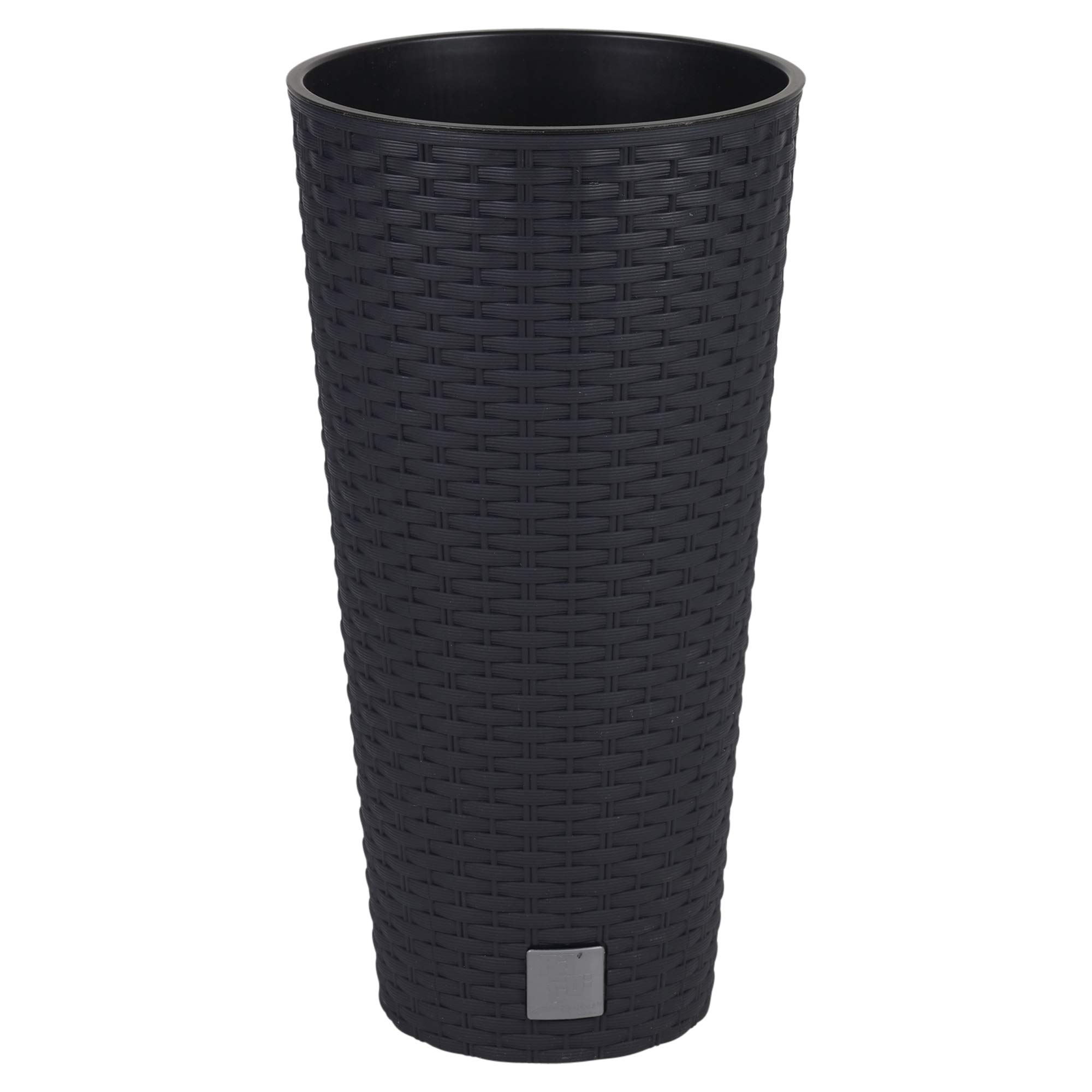 URBNLIVING Tall Rattan Design Flower Pots Round or Square (Small Round, Black)