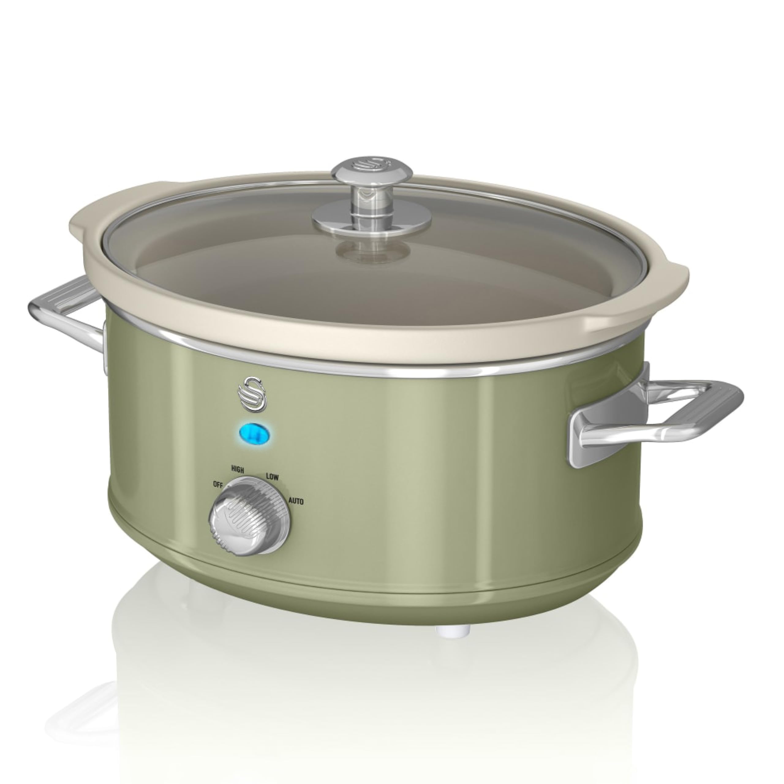 Swan SF17021GN Retro Slow Cooker with 3 Temperature Settings, Keep Warm Function, Removable Dishwasher Safe Pot, Up to 4 Portions, 3.5L, 200W, Retro Green