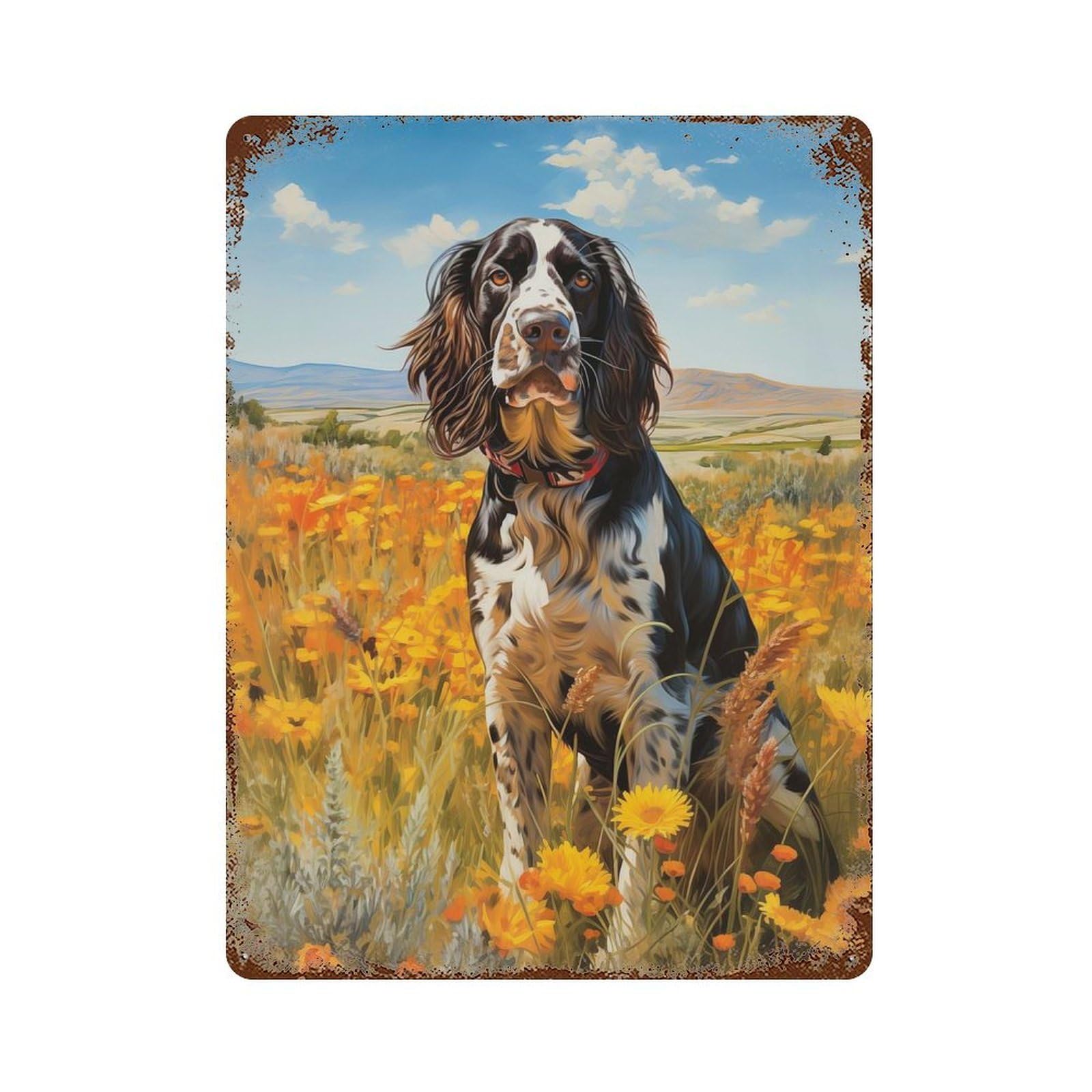 Decorative Tin Sign with English Springer Spaniel Design 15.7"x11.8", for Garage, Bar And Workshop Decor, Decorative Metal Wall Art