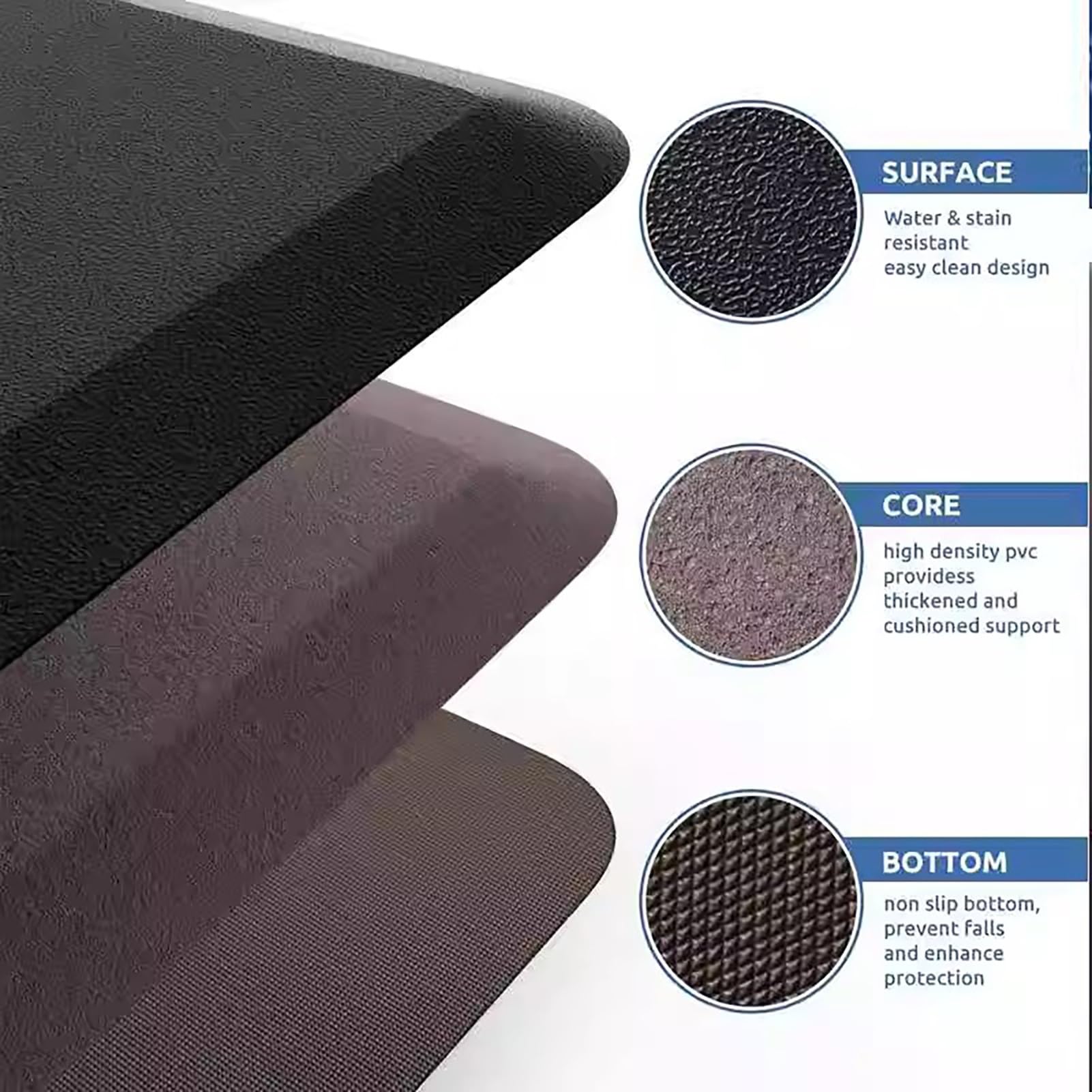 Tappetino antifatica ispessito, tappetino ergonomico antiscivolo impermeabile for cucina, ufficio, casa, 4 colori disponibili(Brown,44x71cm/17.3x28.0in)