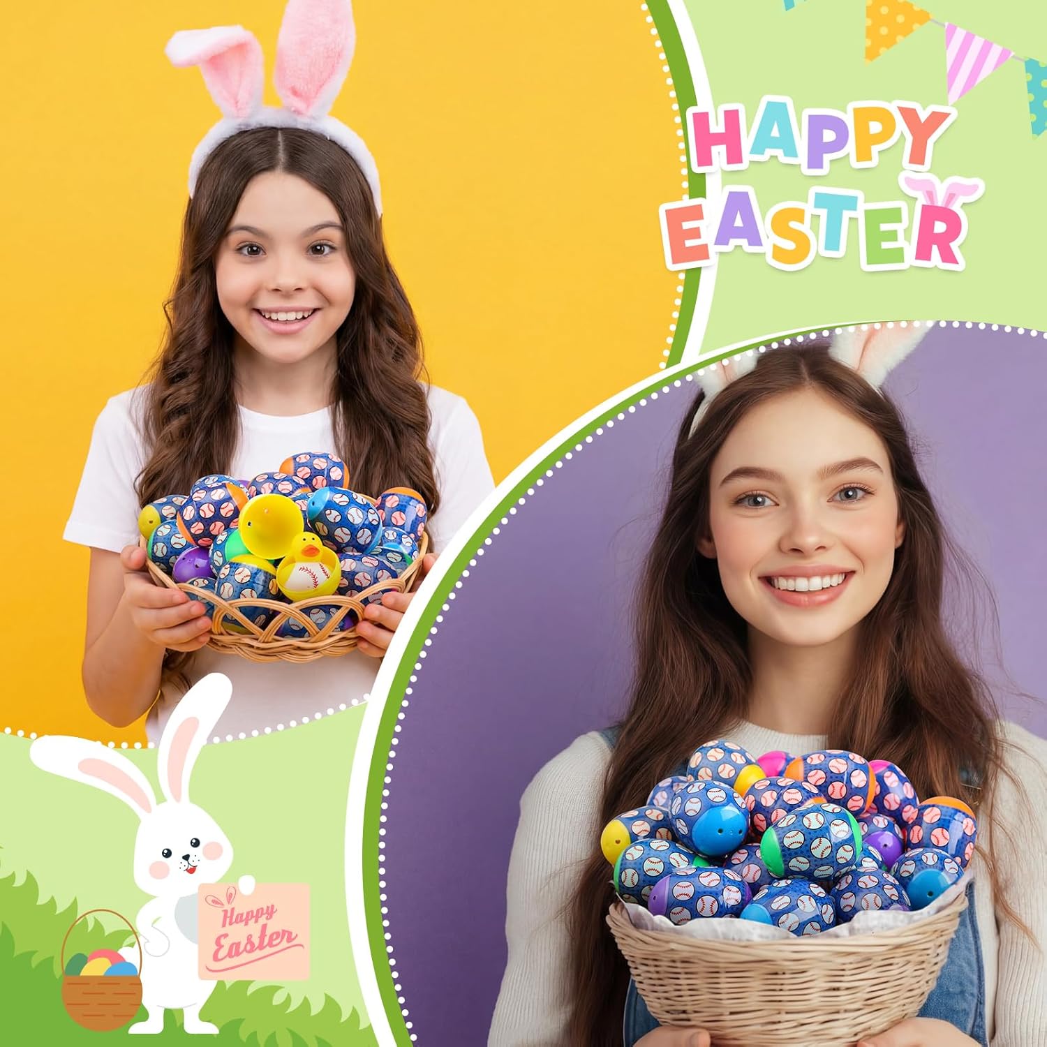 Civaner 48 Pcs/24 Sets Baseball Easter Eggs with Rubber Ducks Toys for Kids Sports Egg Hunt Party Favors Prefilled Easter Baseball Stuffer Gifts for Sports Eggs Fillers Classroom Event Prizes