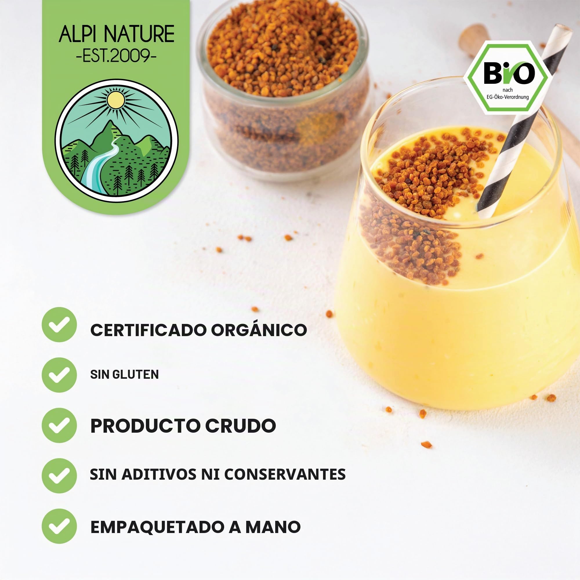 Alpi Nature Polen de Abeja Natural Orgánico 1kg, Polen de Abeja Orgánico, Gránulos Naturales