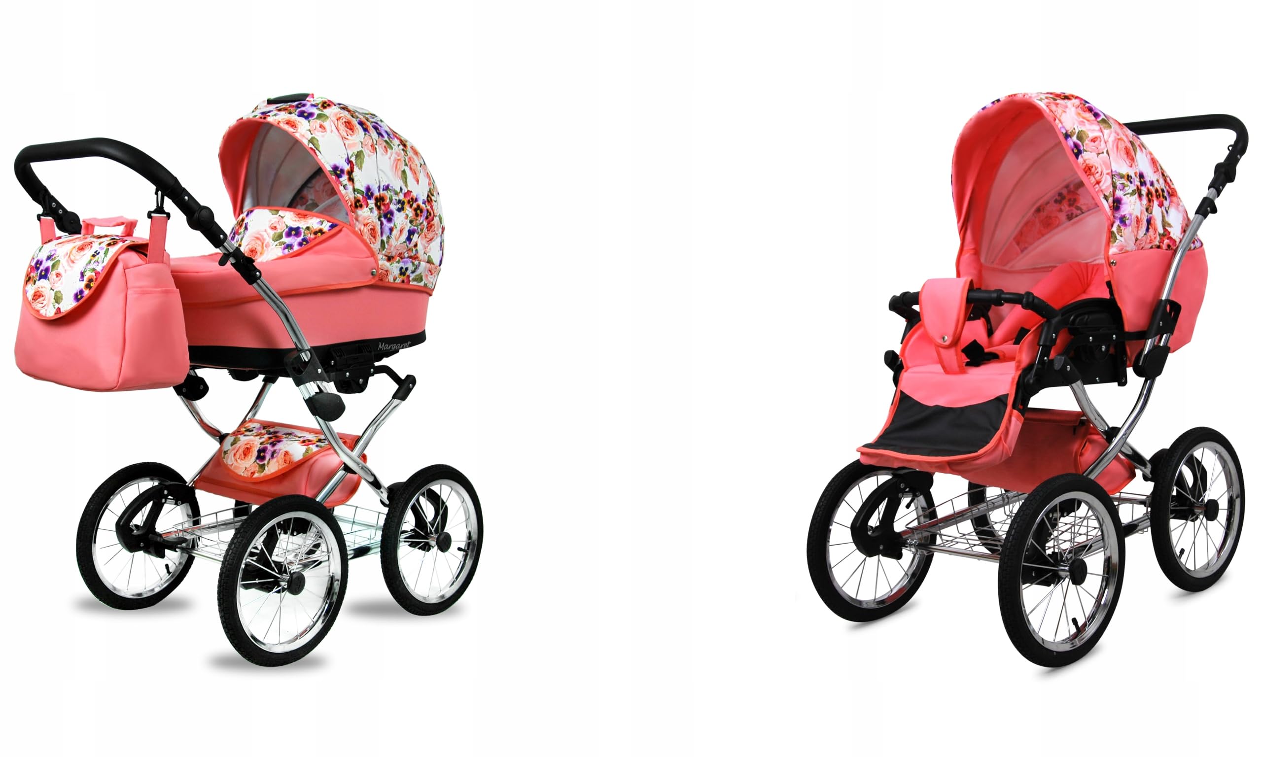 BabyLux® Wózek dziecięcy kompletny zestaw 2 w 1 - Margaret Exclusive - w tym gondola dla niemowląt, wózek dziecięcy system kombinowany, torba do przewijania, pokrowiec przeciwdeszczowy, moskitiera