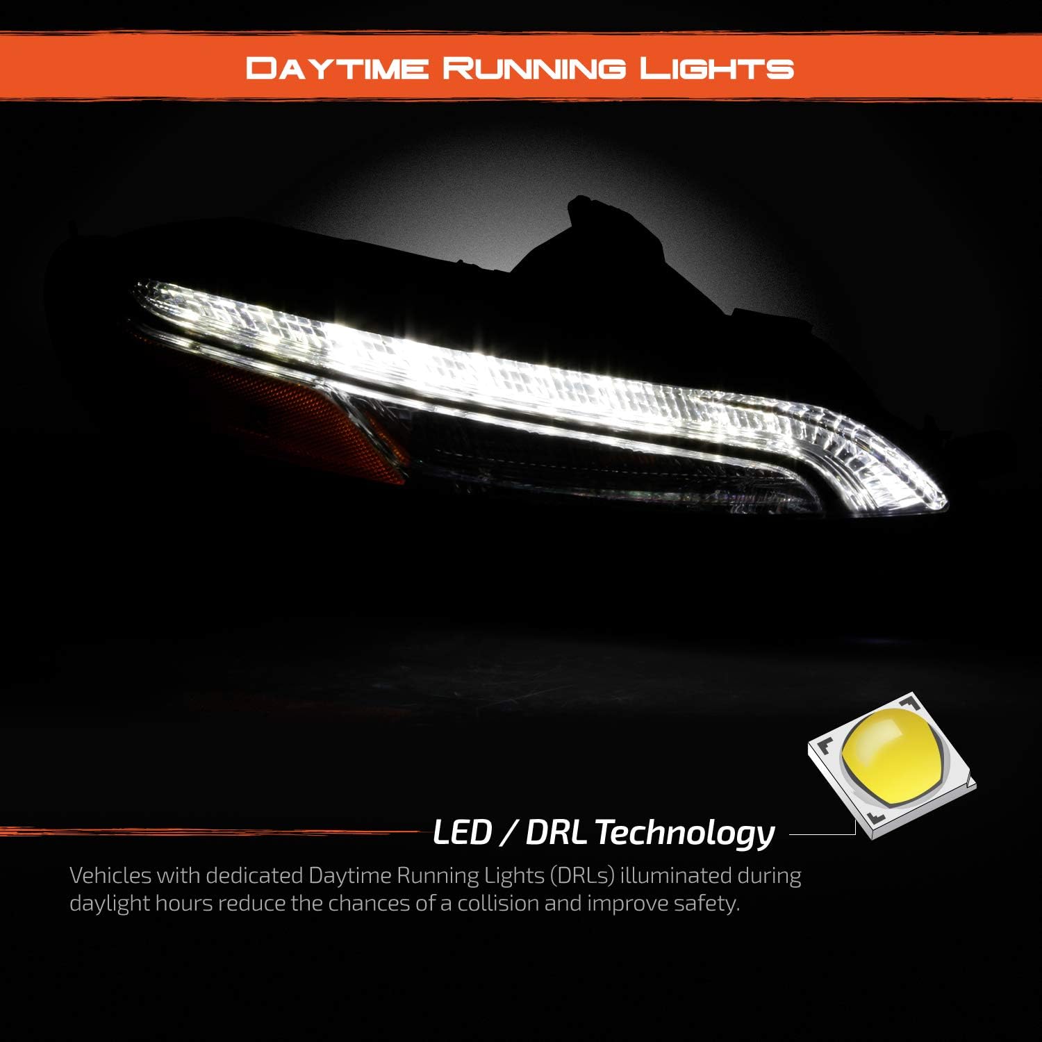 AKKON - Fits 2014-2018 JEEP Cherokee LED DRL [Light Bar] Chrome Bumper Parking Light Turn Signal Passenger Right Replacement
