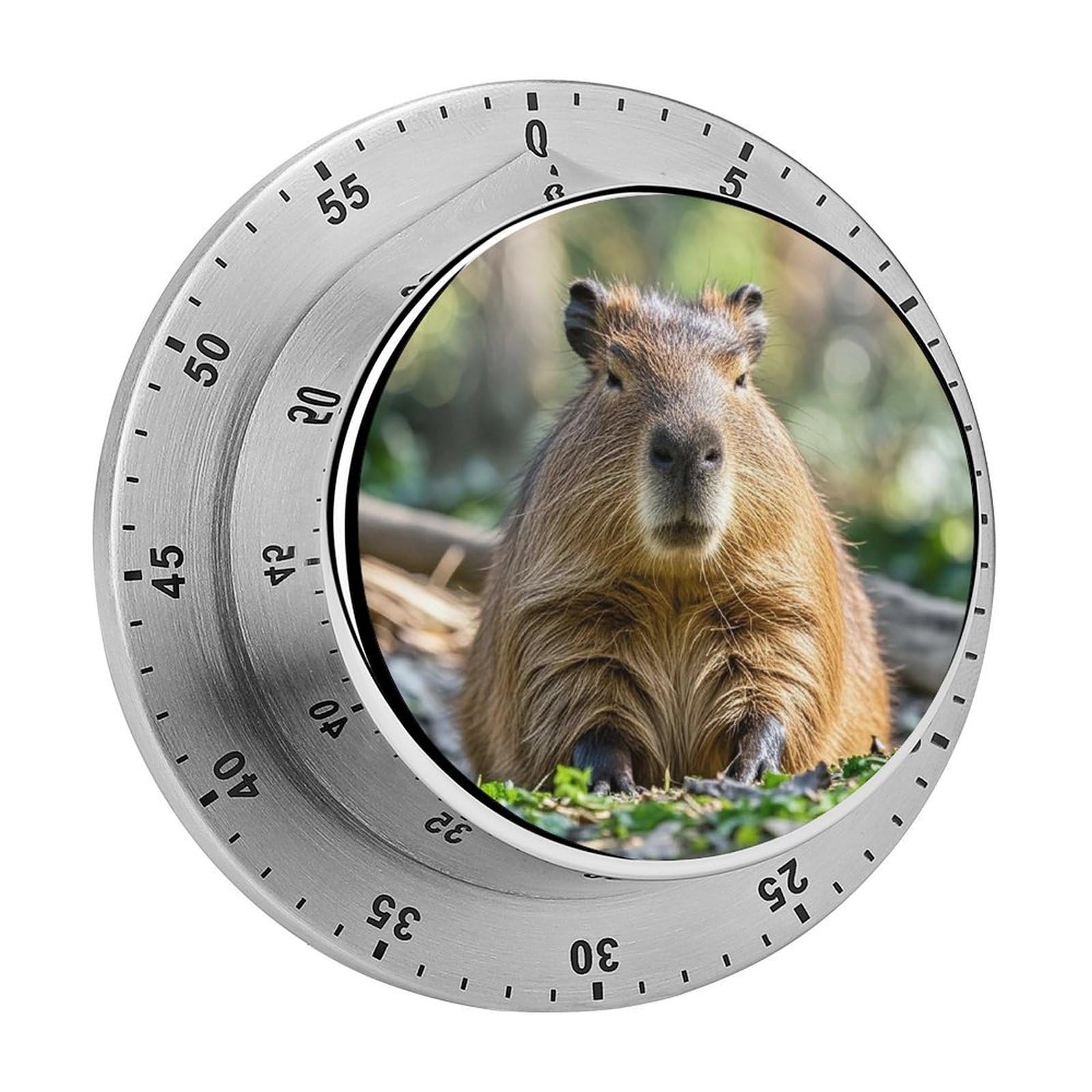Capybara with Eyes Closed Fashion Visual Timers Wind Up 60 Minutes Desk Stainless Steel Magnetic Timer Countdown Clock No Batteries Loud Alarm for Kitchen Chef Cooking