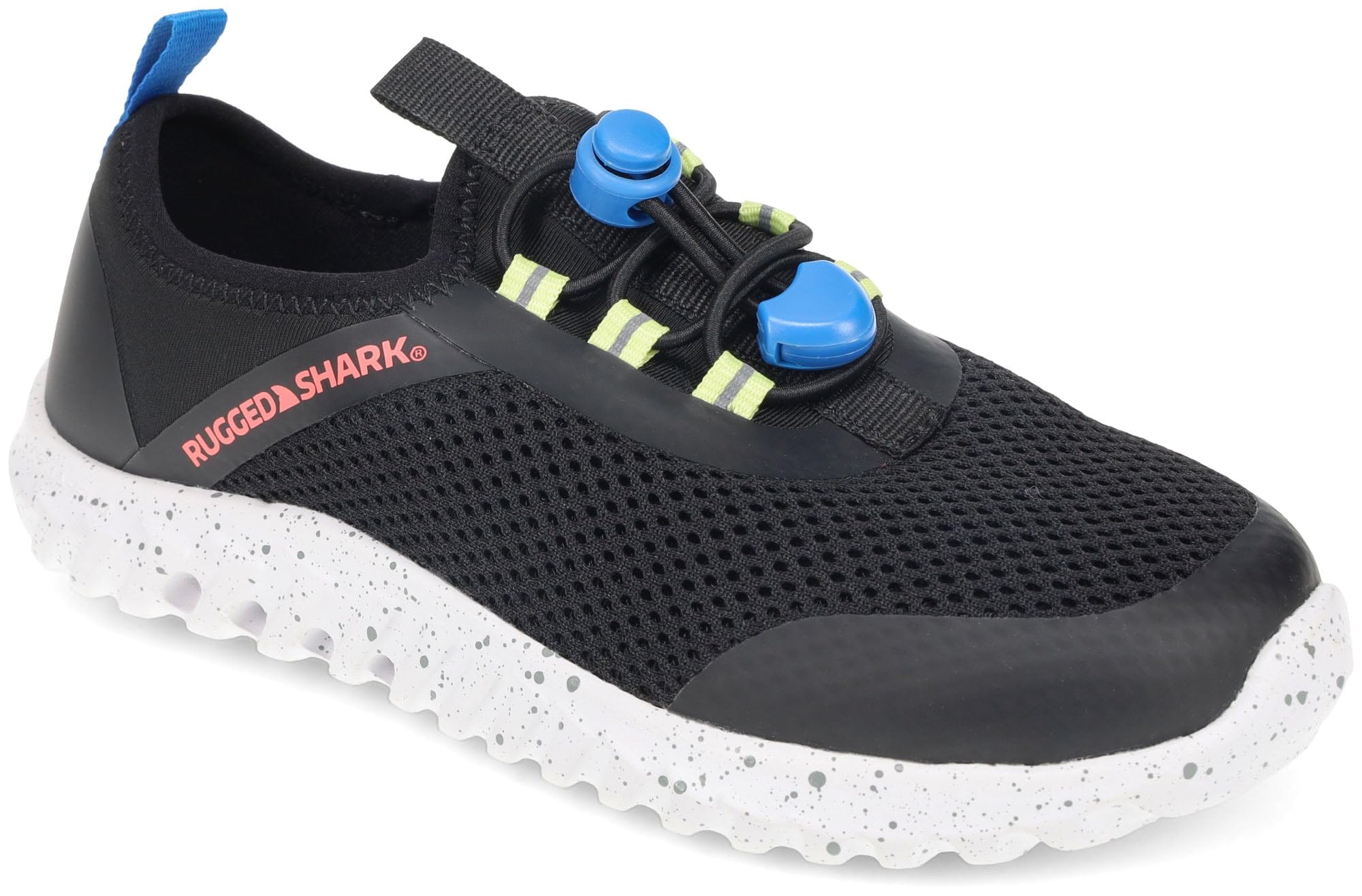 RUGGED SHARK Cay Water Shoes – EVA AQUAFLO® Drainage Outsole, Neoprene Mesh Upper, Bungee-Tie Closure, Lightweight & Breathable, Slip-On Style, Ideal for Beach, River, and Water Sports Black