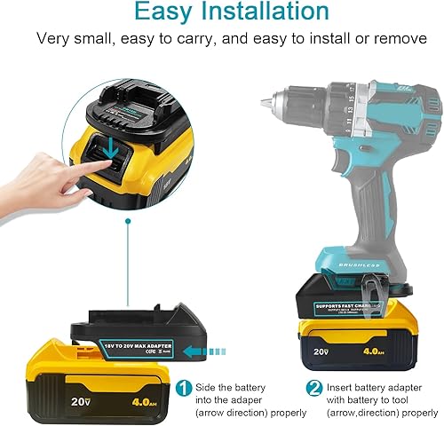 Miniatura 5 de Adaptador de batería DM18M con enchufe de carga USB y tipo C para Dewalt 20V y Milwaukee 18V M18 batería de litio convertir a batería Makita de 18 V