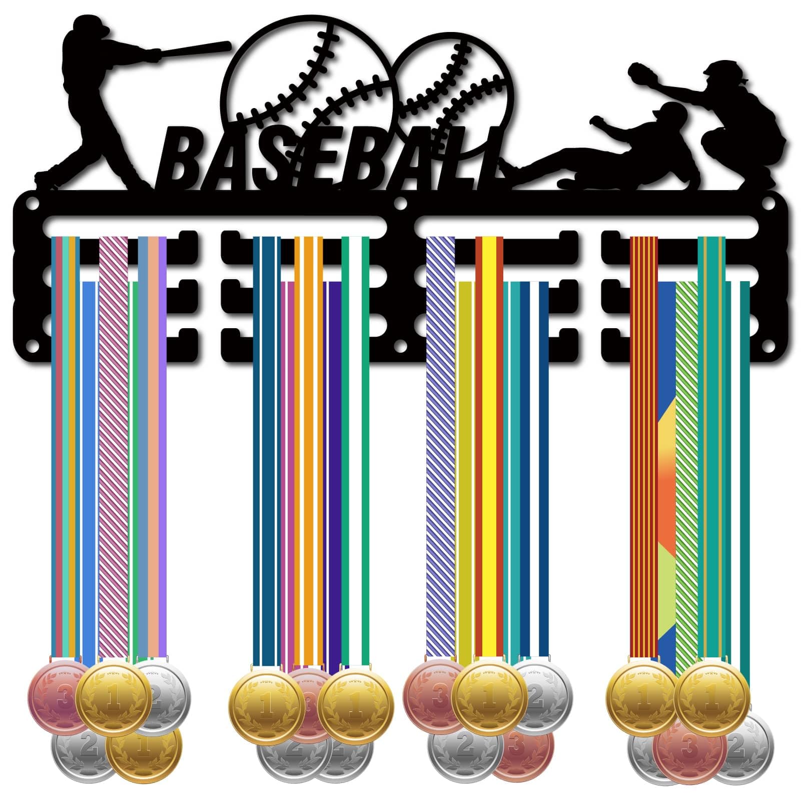 CREATCABIN Colgador Medallas Béisbol Soporte Pared 29x13cm Negro