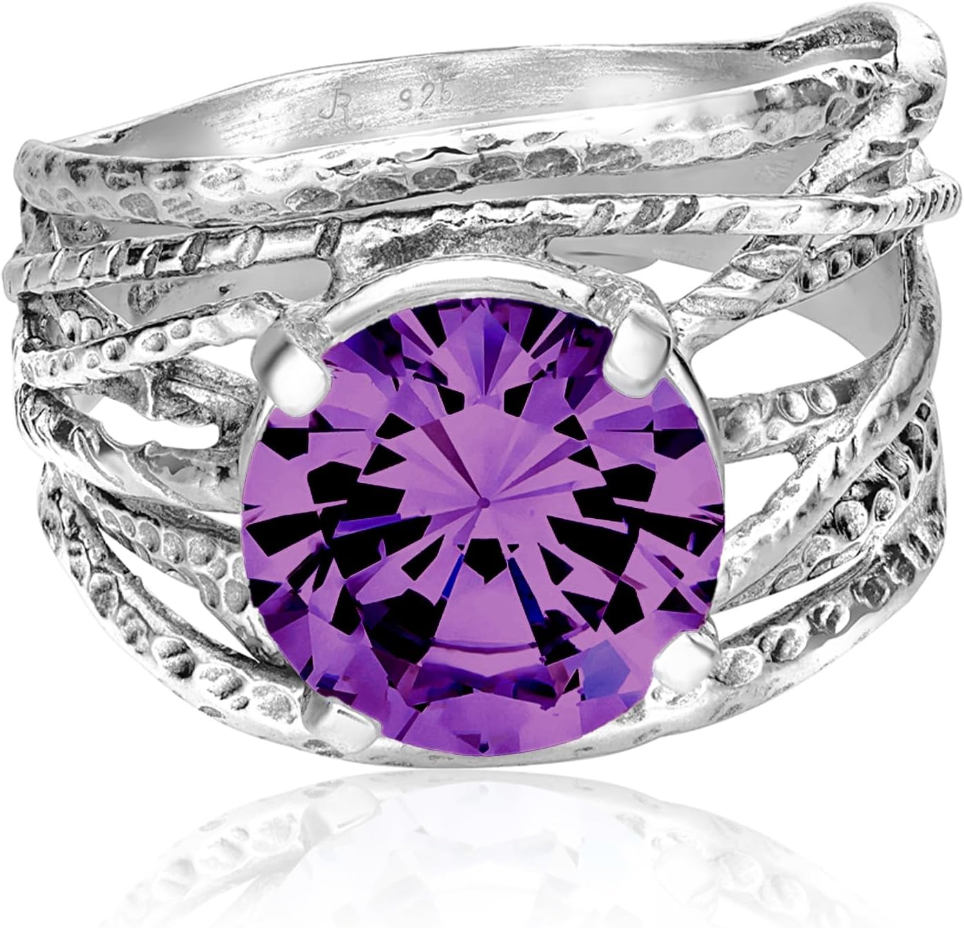 JEAN RACHEL JEWELRY 925 Sterling Silver Ring - Wrap Vintage Design with Prong Set Round Cubic Zirconia - Hypoallergenic, Lead & Nickel Free - Artisan Handcrafted Statement Rings for Women
