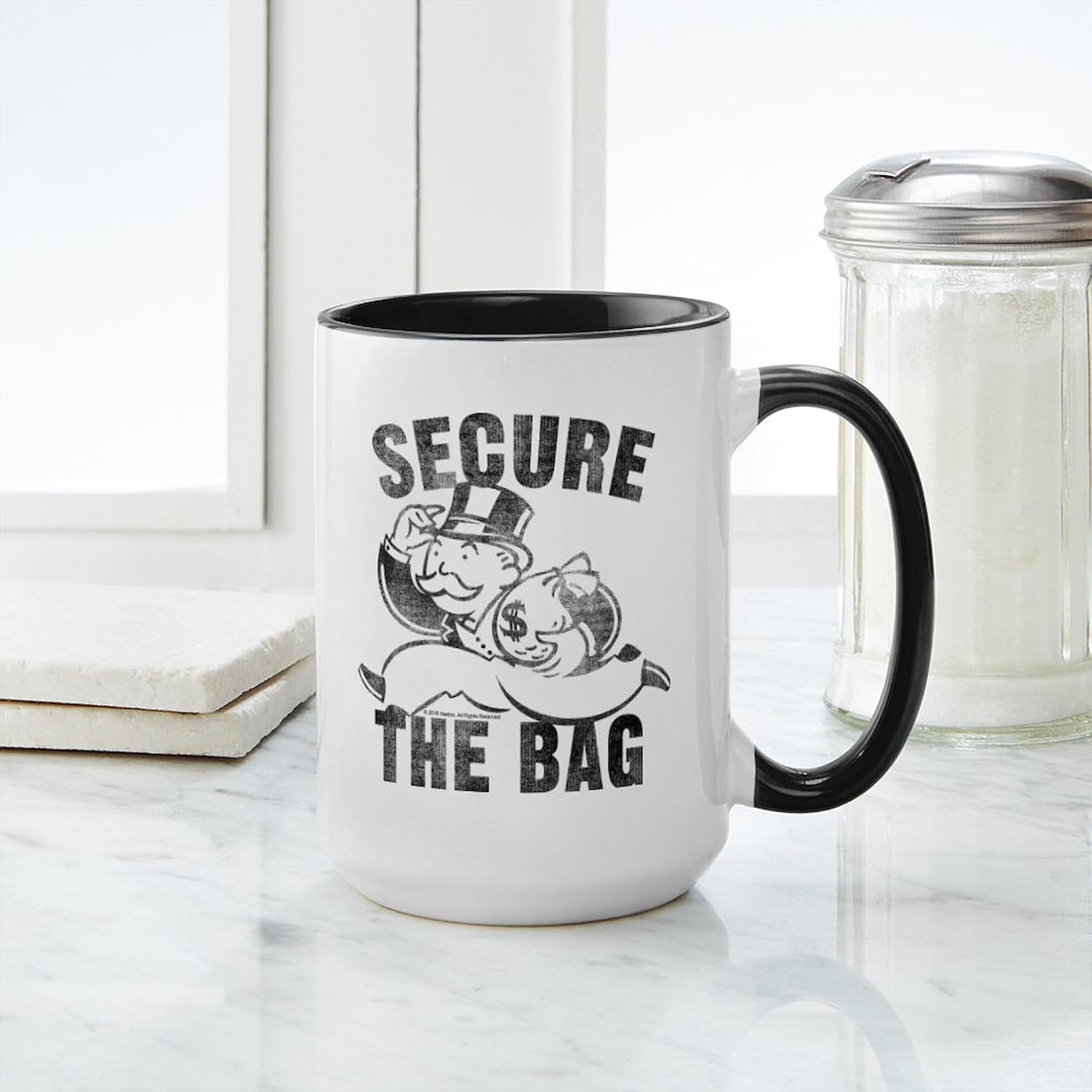 CafePress Monopoly Secure The Bag 15 Oz Ceramic Large Mug 15 oz (444 ml) Ceramic Coffee Mug