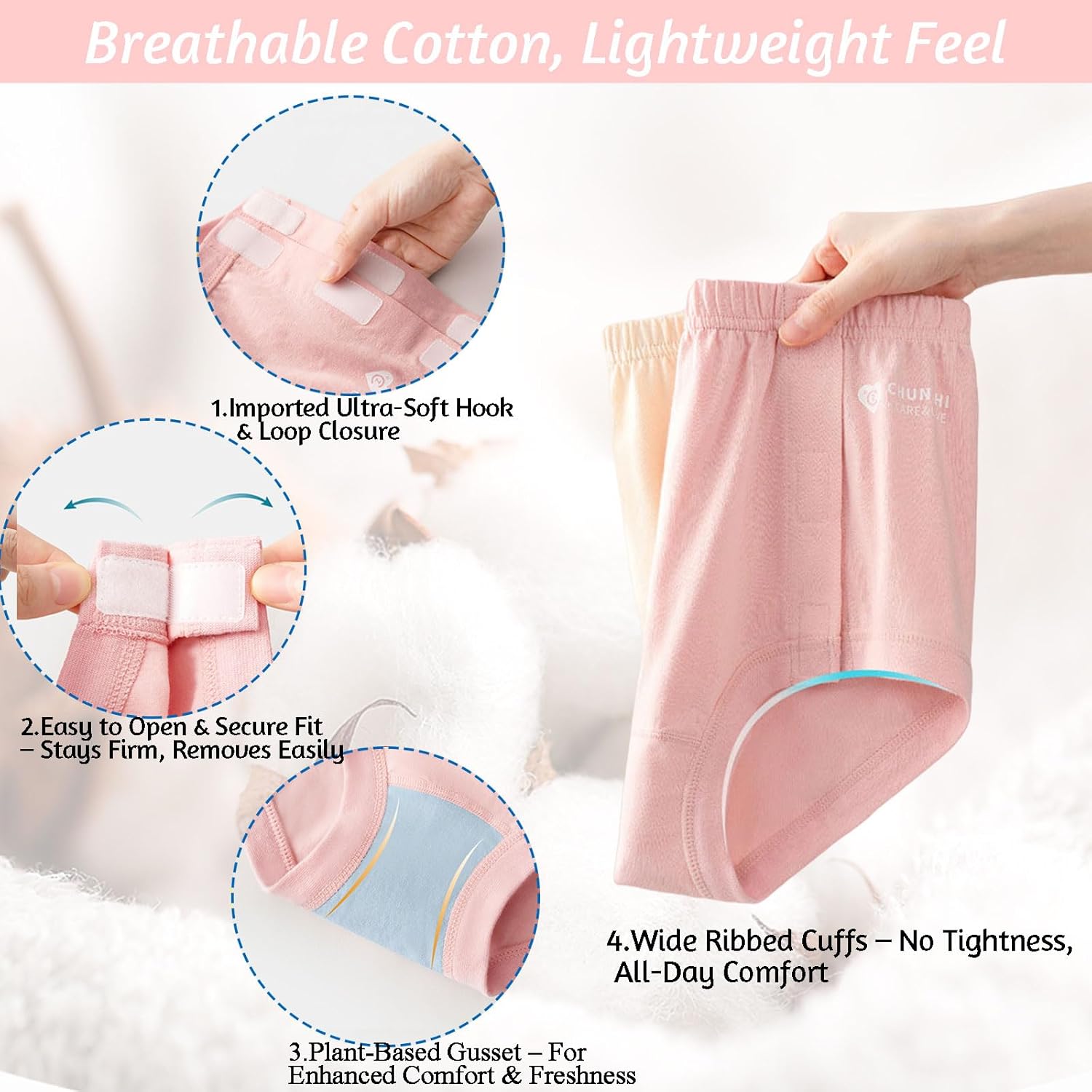 Post Surgery Tearaway Underwear for Women, Reusable Stick-On Briefs, Incontinence & Elderly Care, Hip Knee Surgery, Breathable Cotton（Yellow，L） - Image 2